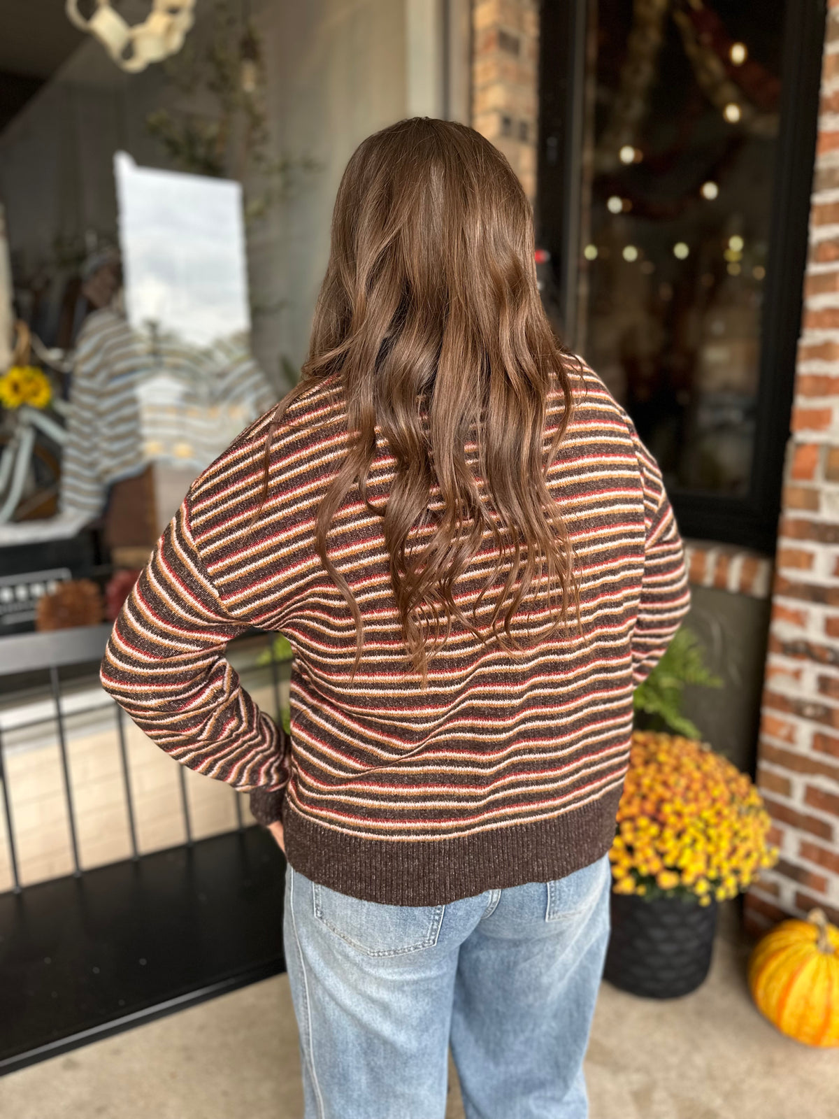 Chocolate Multi Color Striped Long Sleeve Sweater