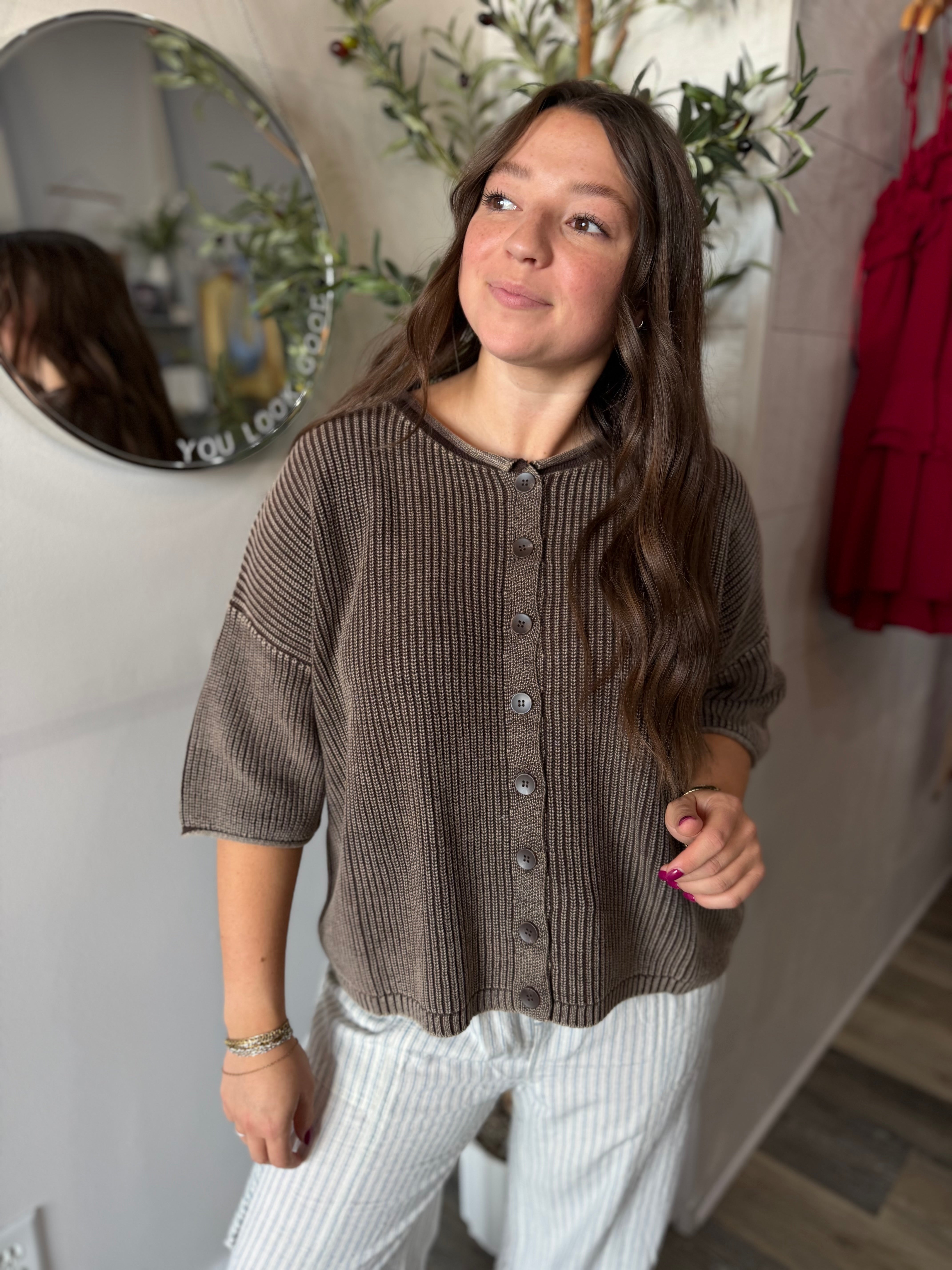 Dark Brown Rolled Edge Cardi