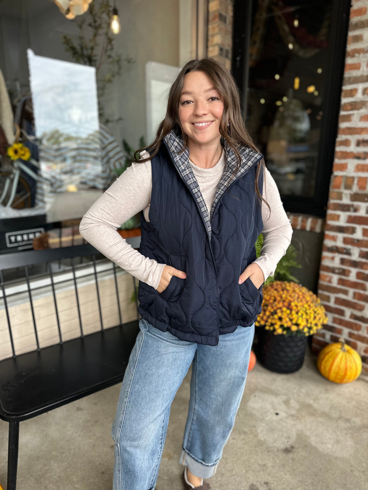 Navy Plaid Collar Vest