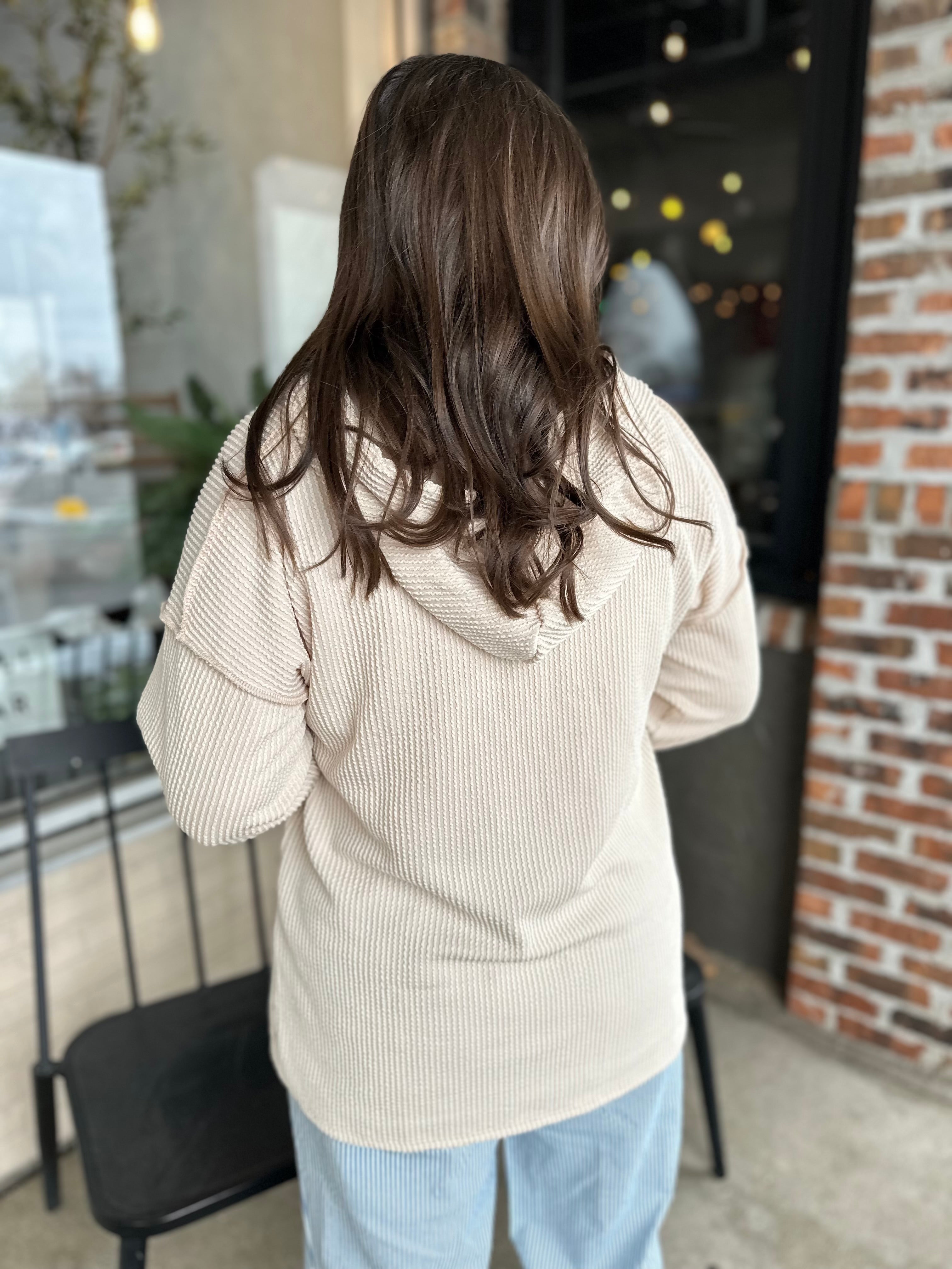 Cream Urban Ribbed Hoodie