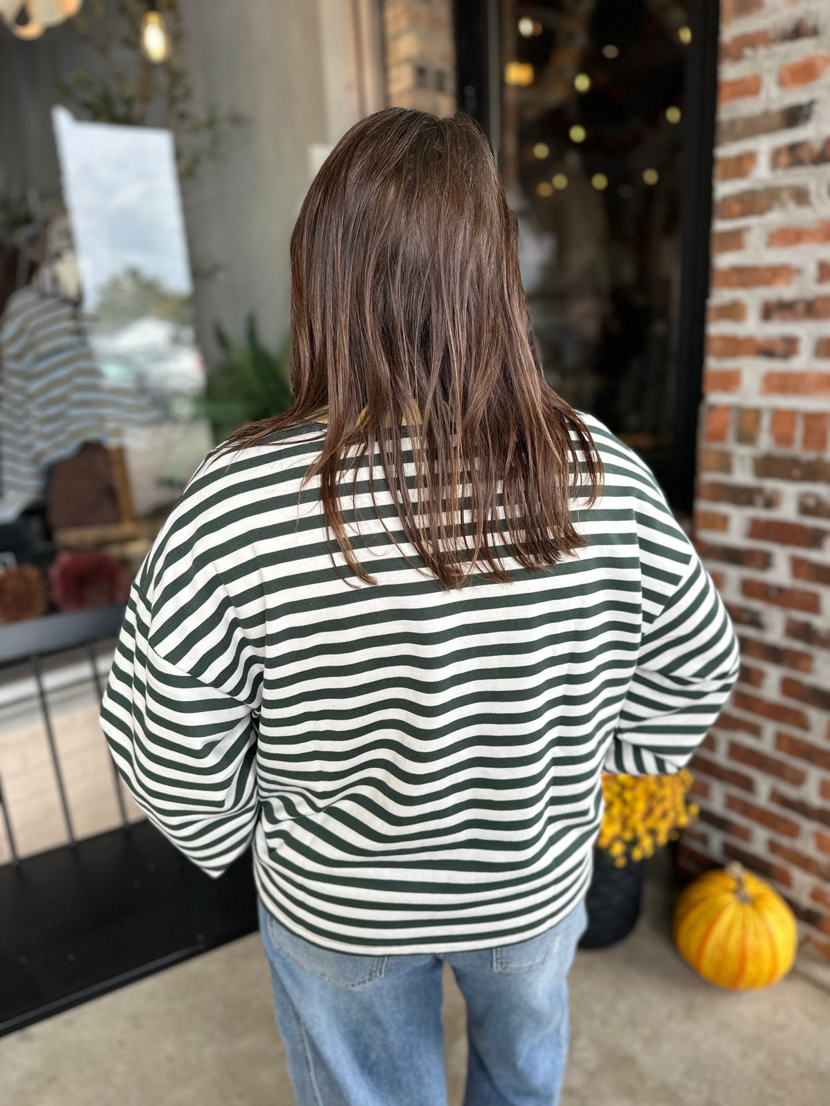 Green Stripe Boxy Knit Long Sleeve