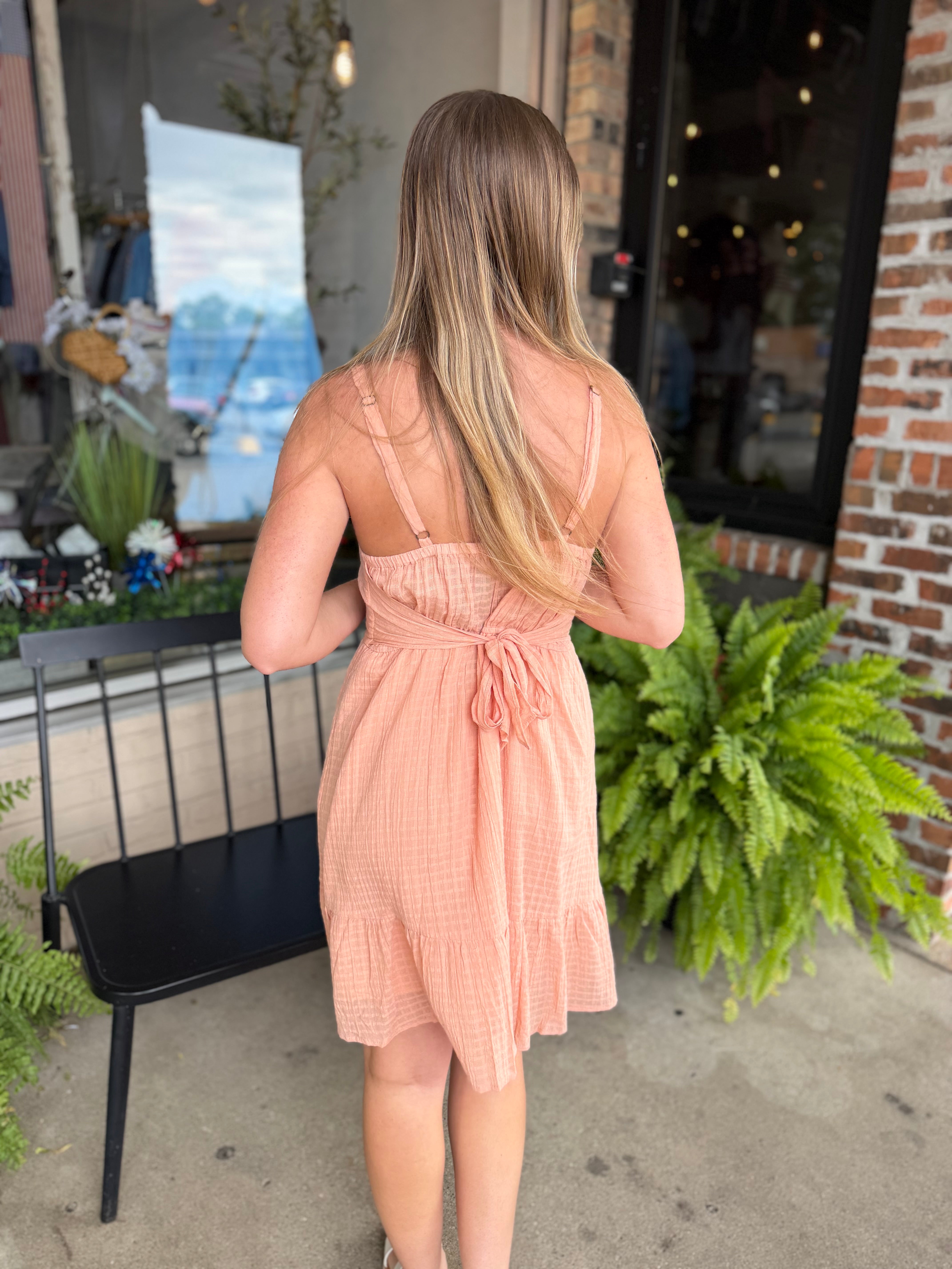 Blush Textured Sleeveless Bow Back Dress