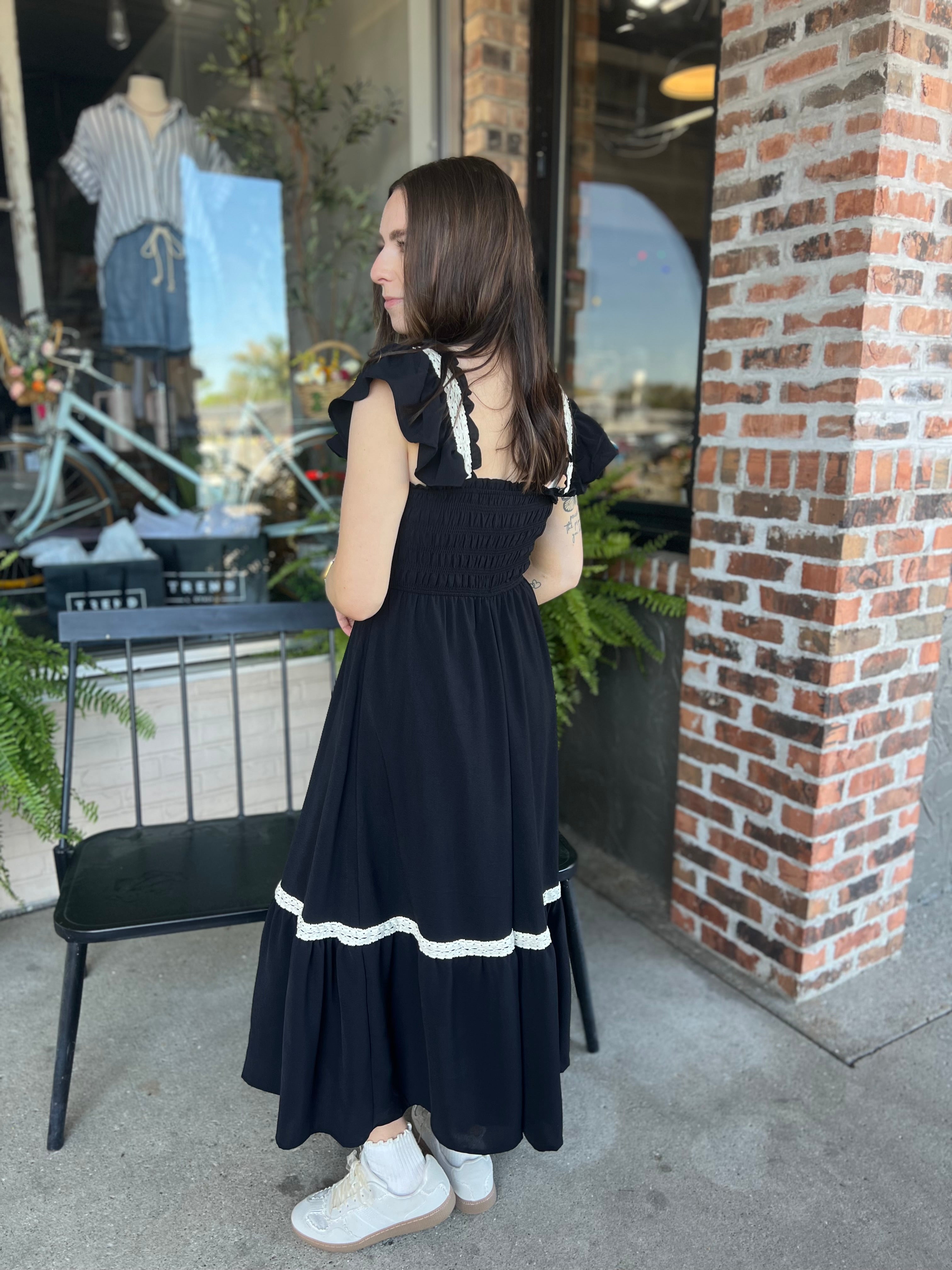 Black Smocked Midi Dress