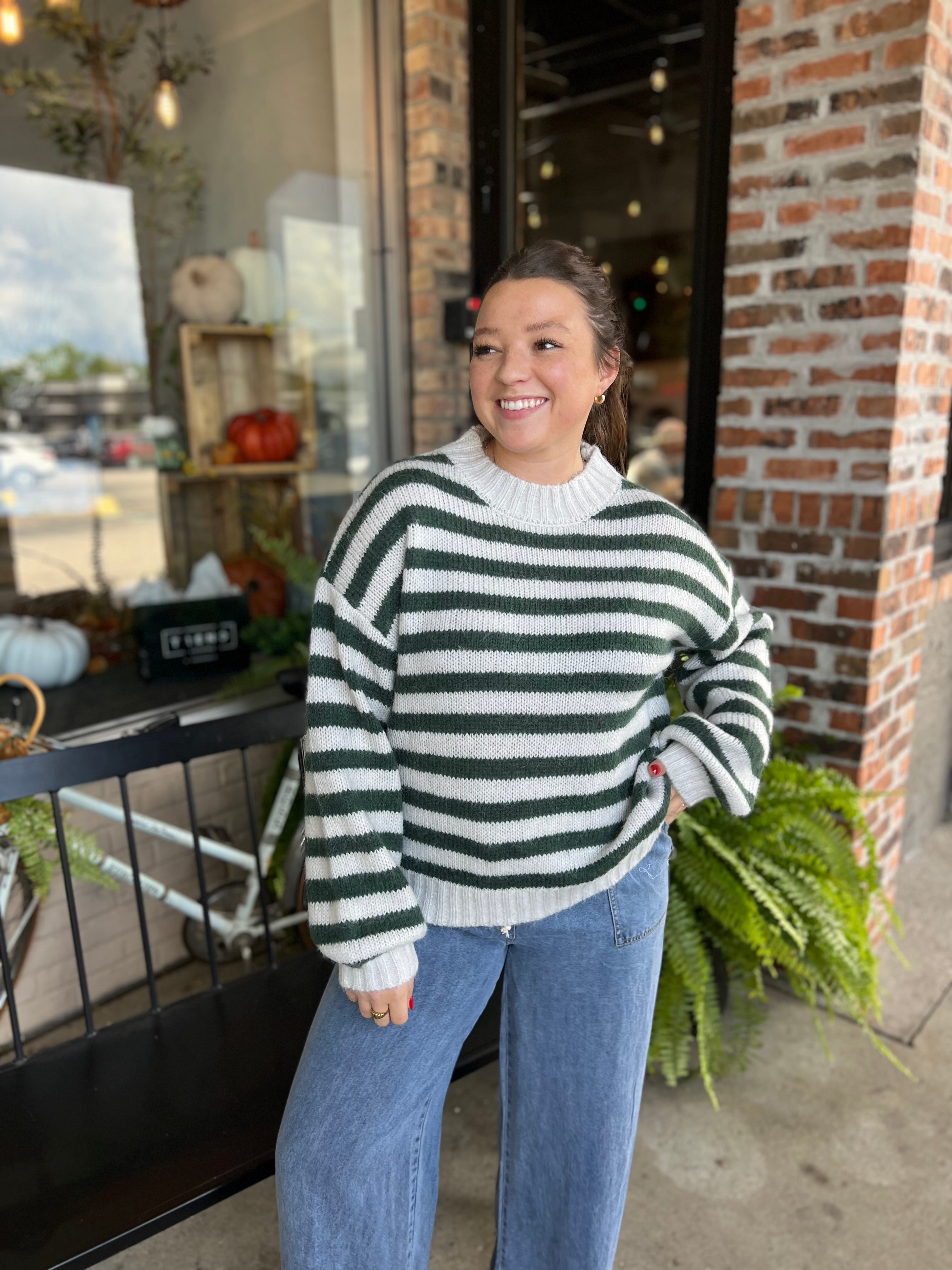 Green Ribbed Mock Neck Sweater - FINAL SALE