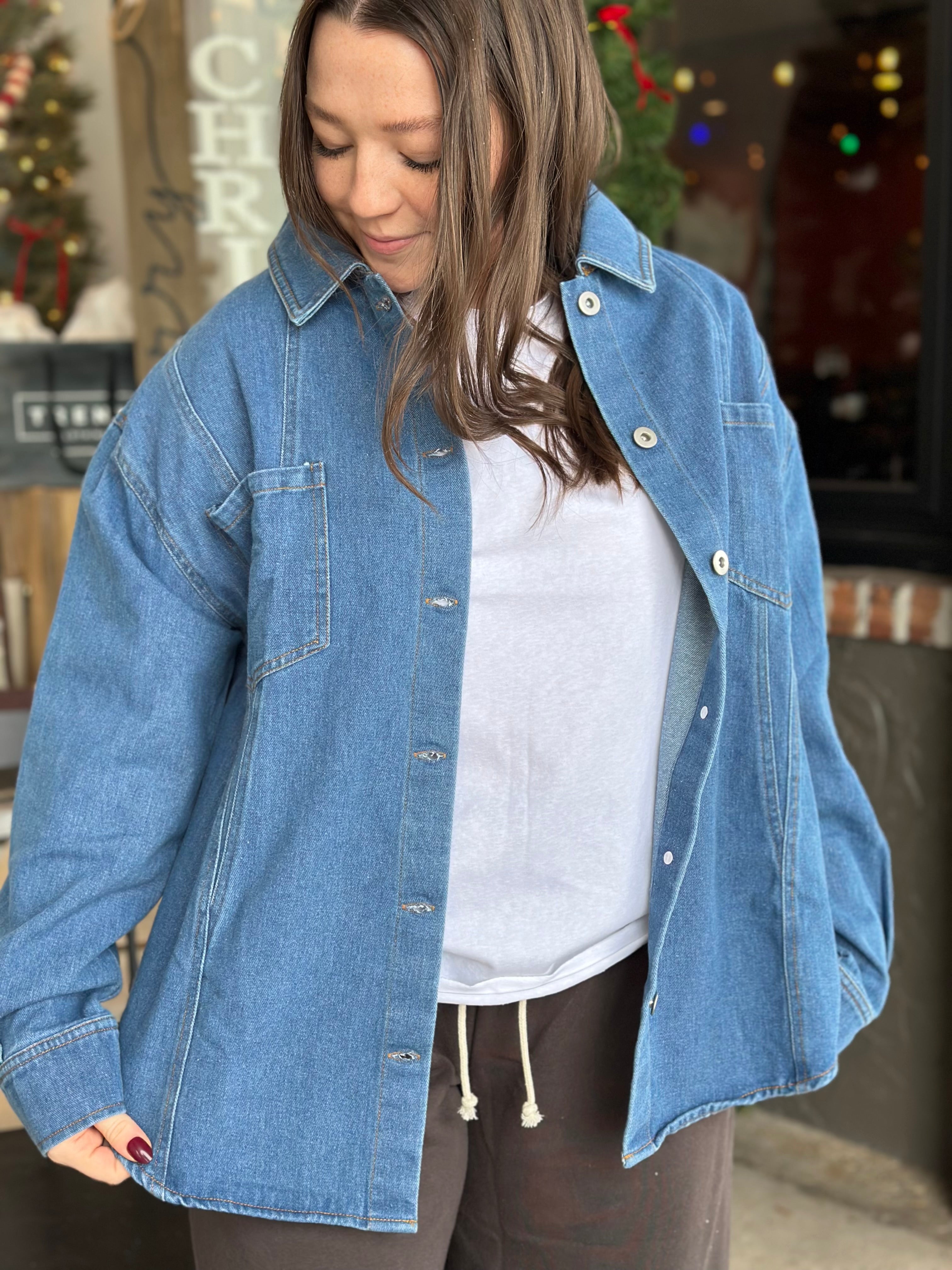 Oversized Washed Denim Shirt Top