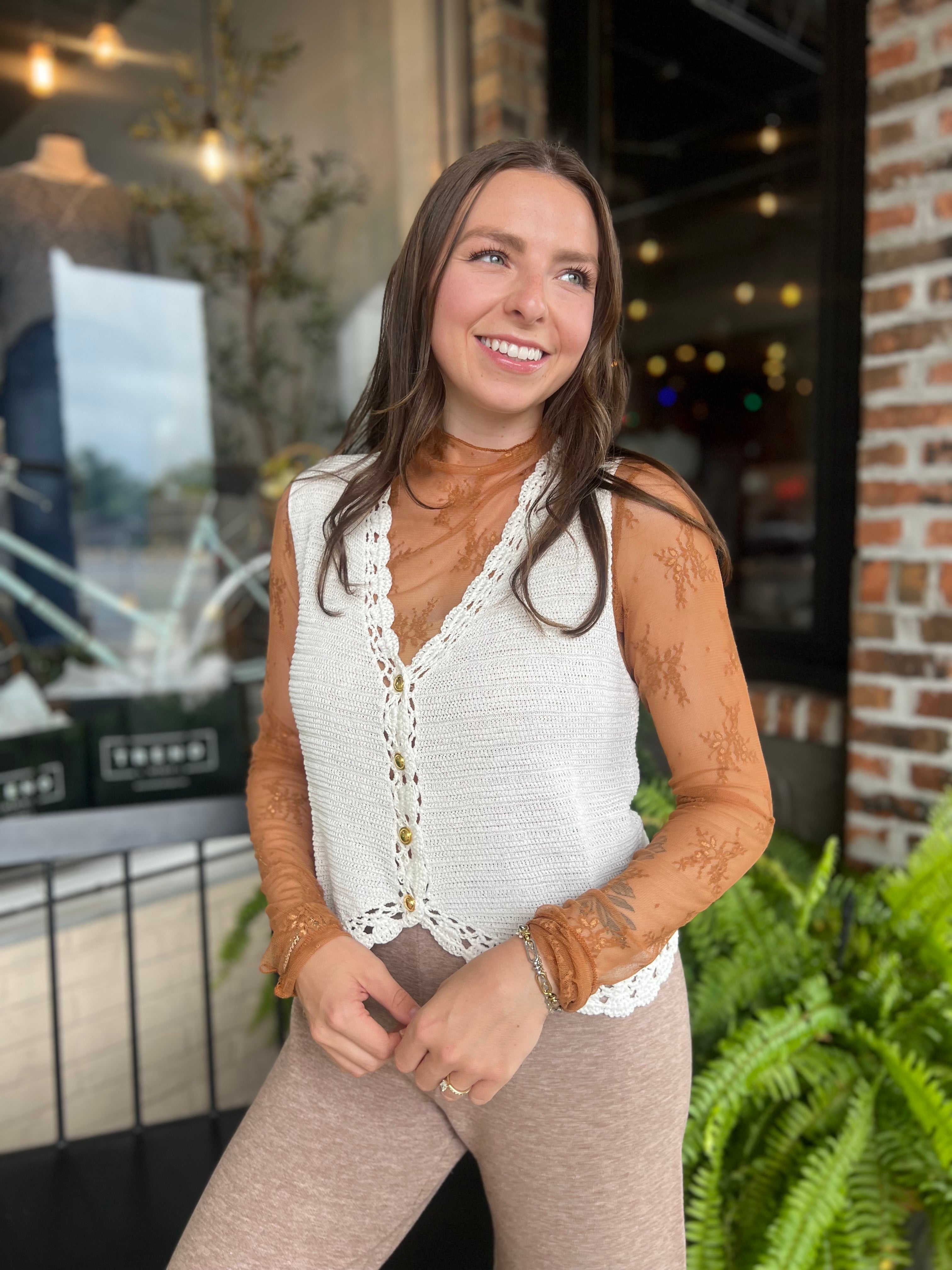 Caramel Mesh Lace Top