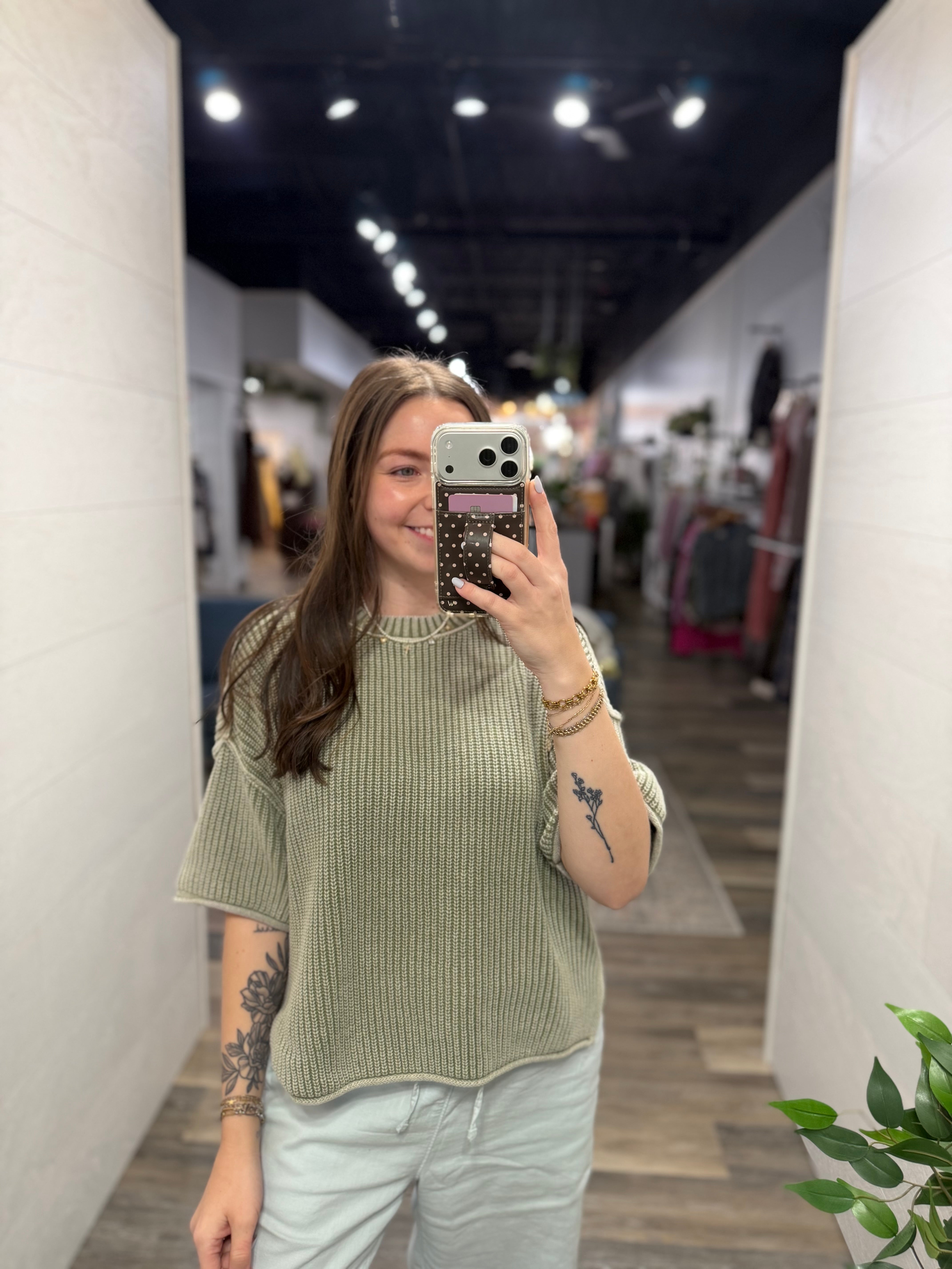 Light Olive Short Sleeve Sweater