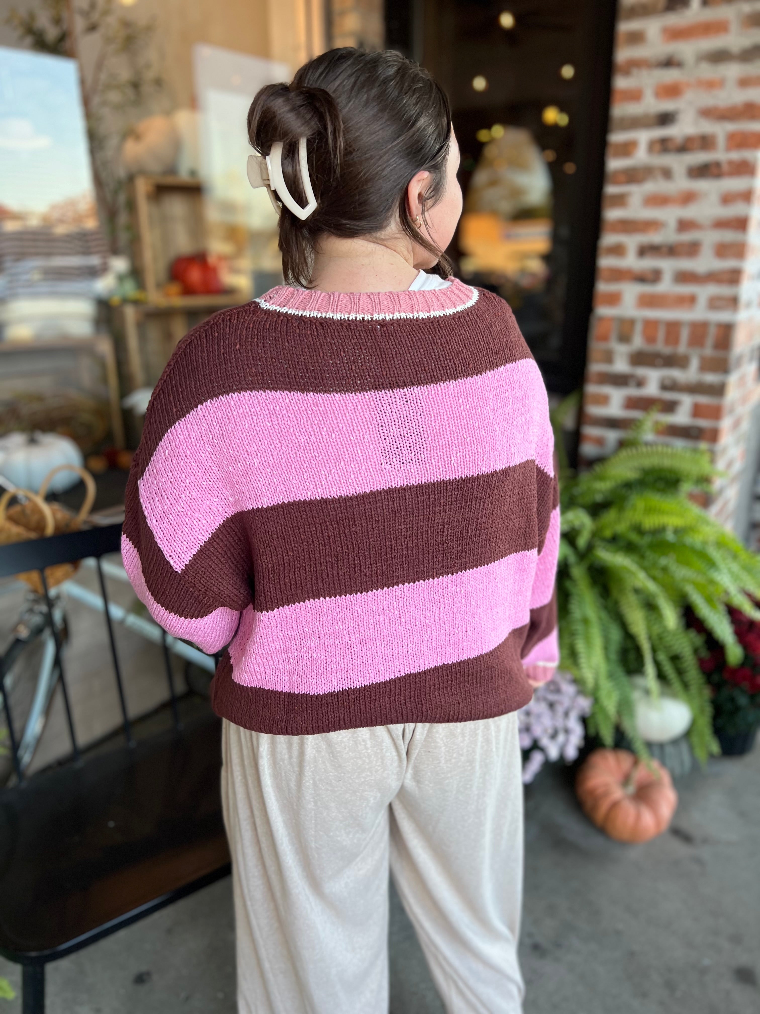 Pink & Brown Stripe Knit Sweater