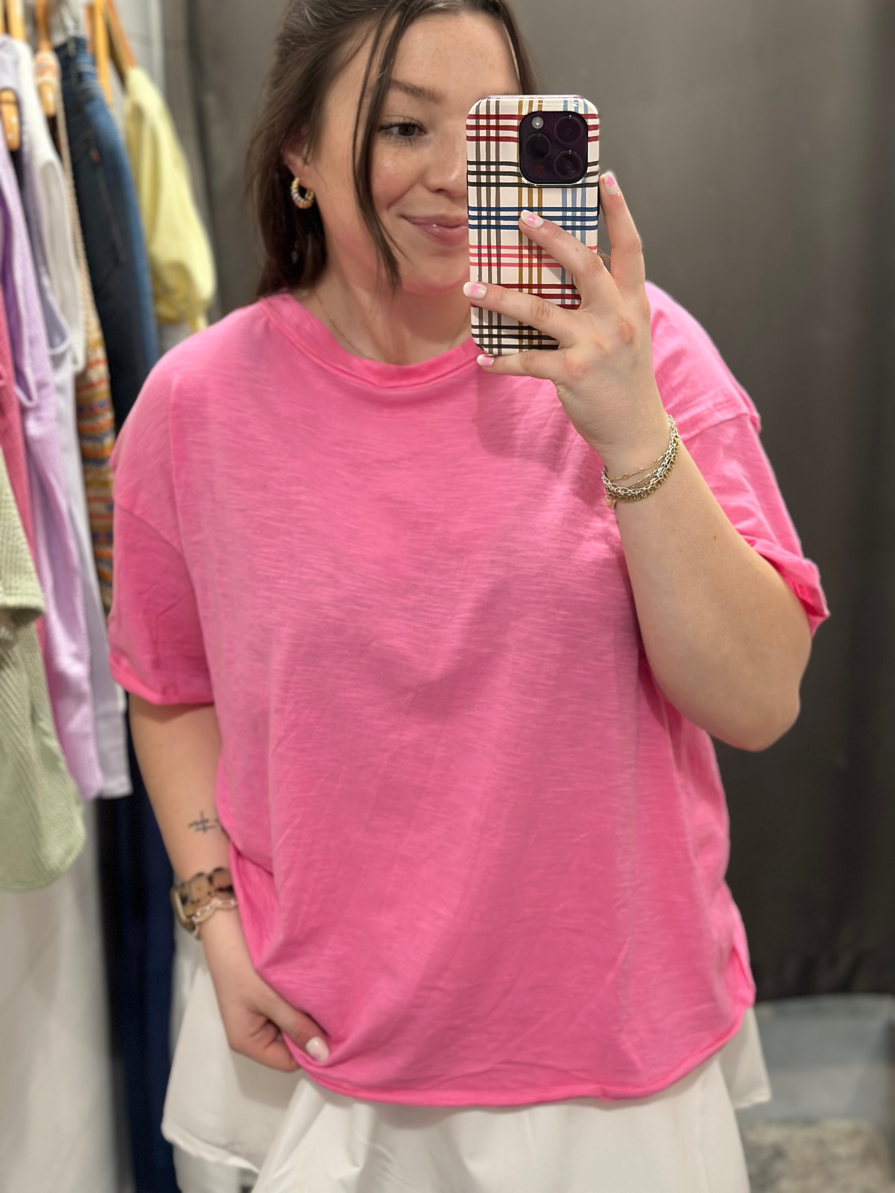 Pink Exposed Seam Tee
