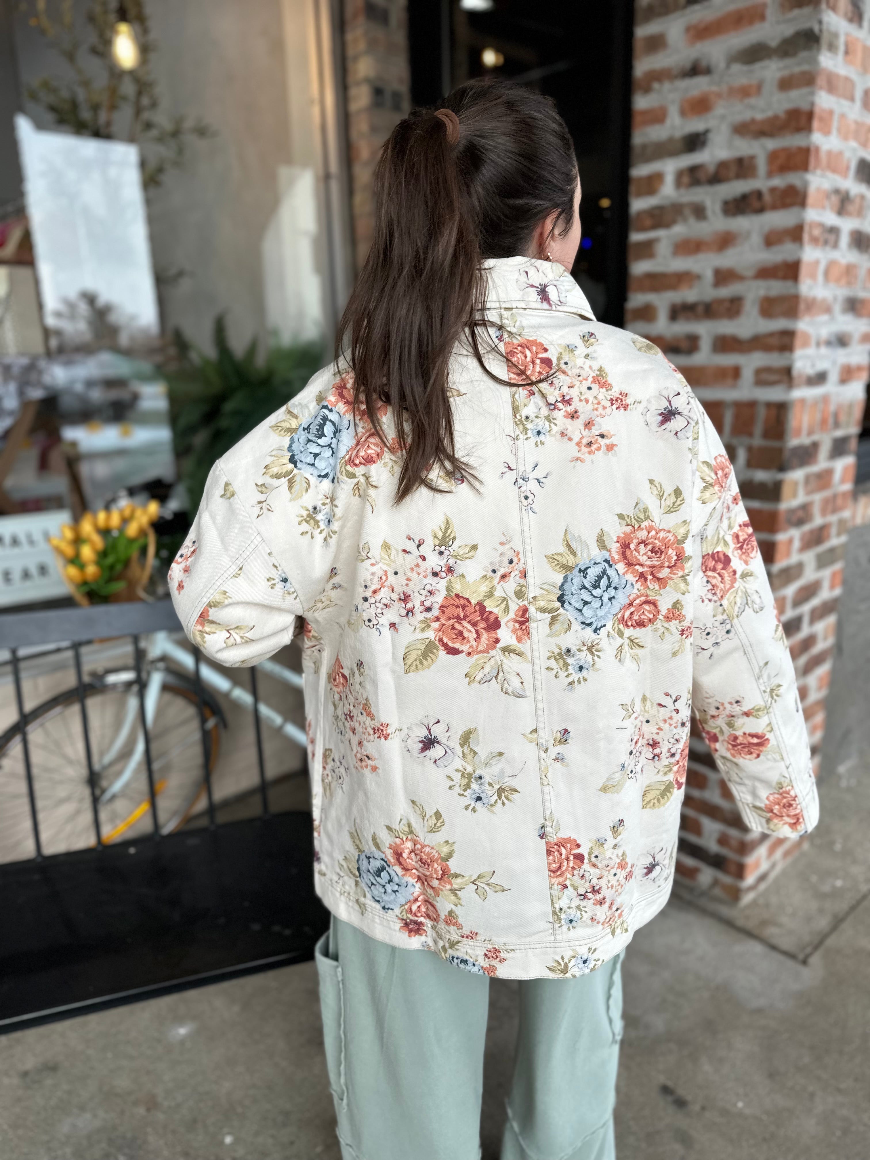 Khaki Floral Denim Jacket