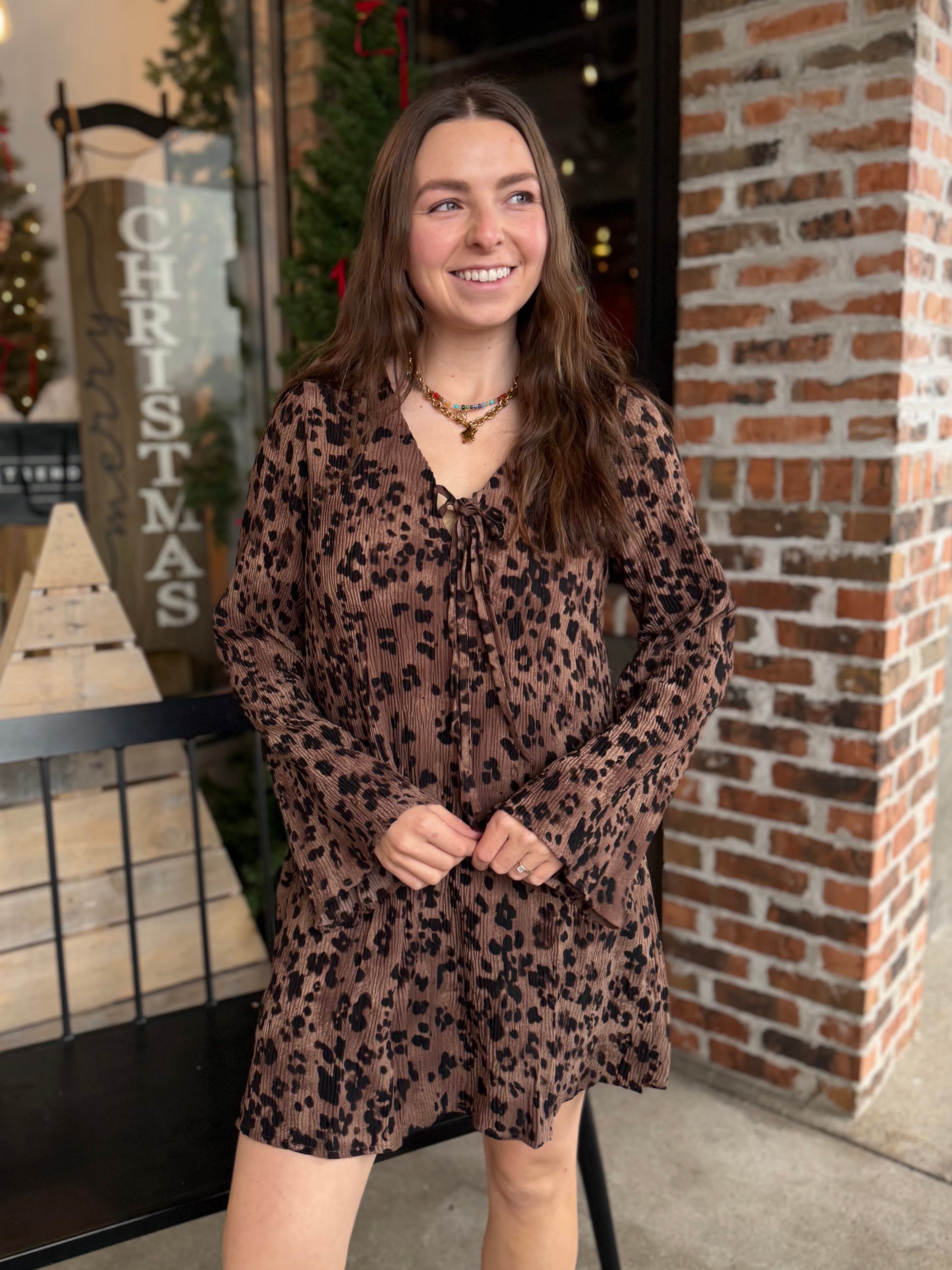 Leopard Printed Pleated Mini Dress