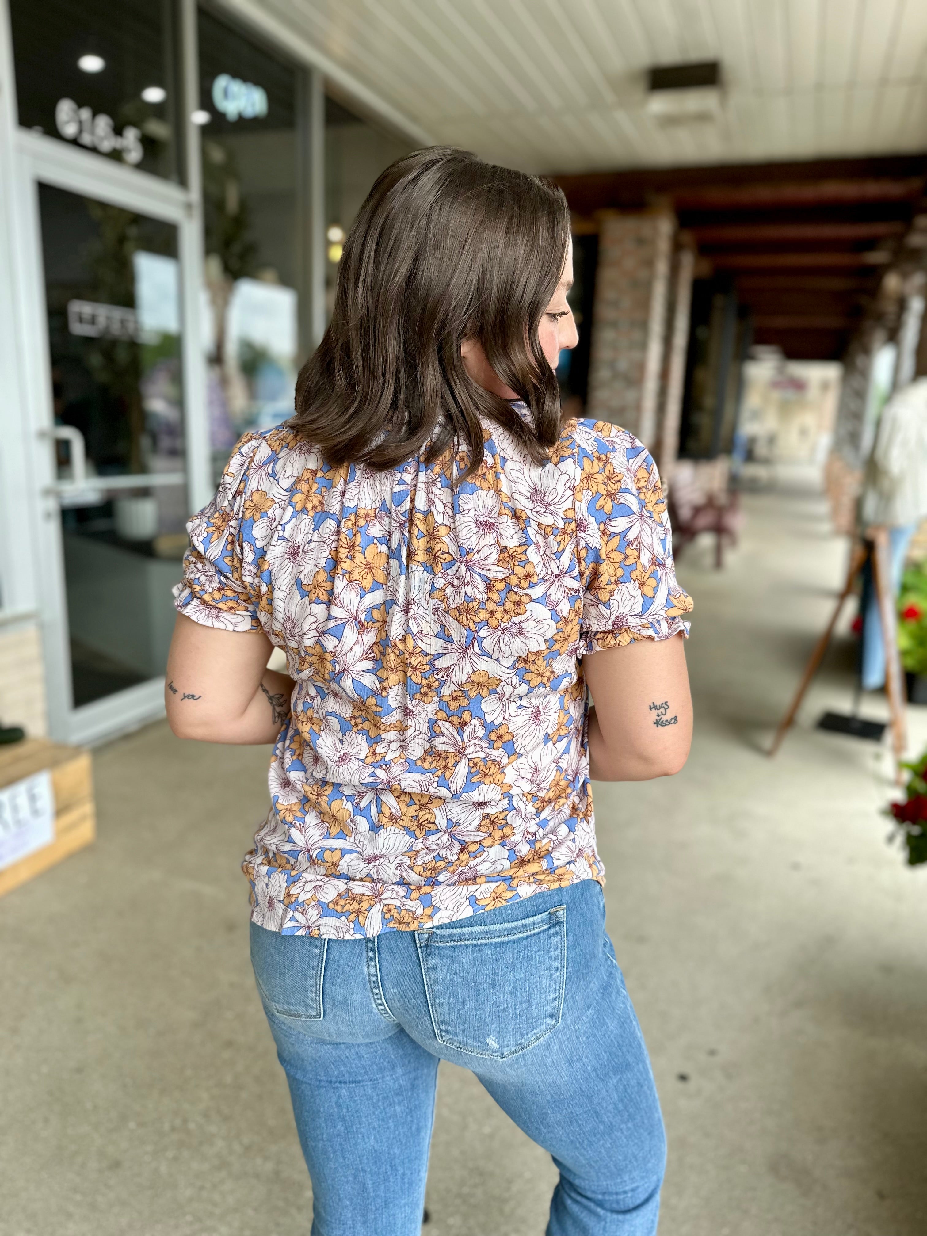 Blue Floral Tie-Up Top - FINAL SALE