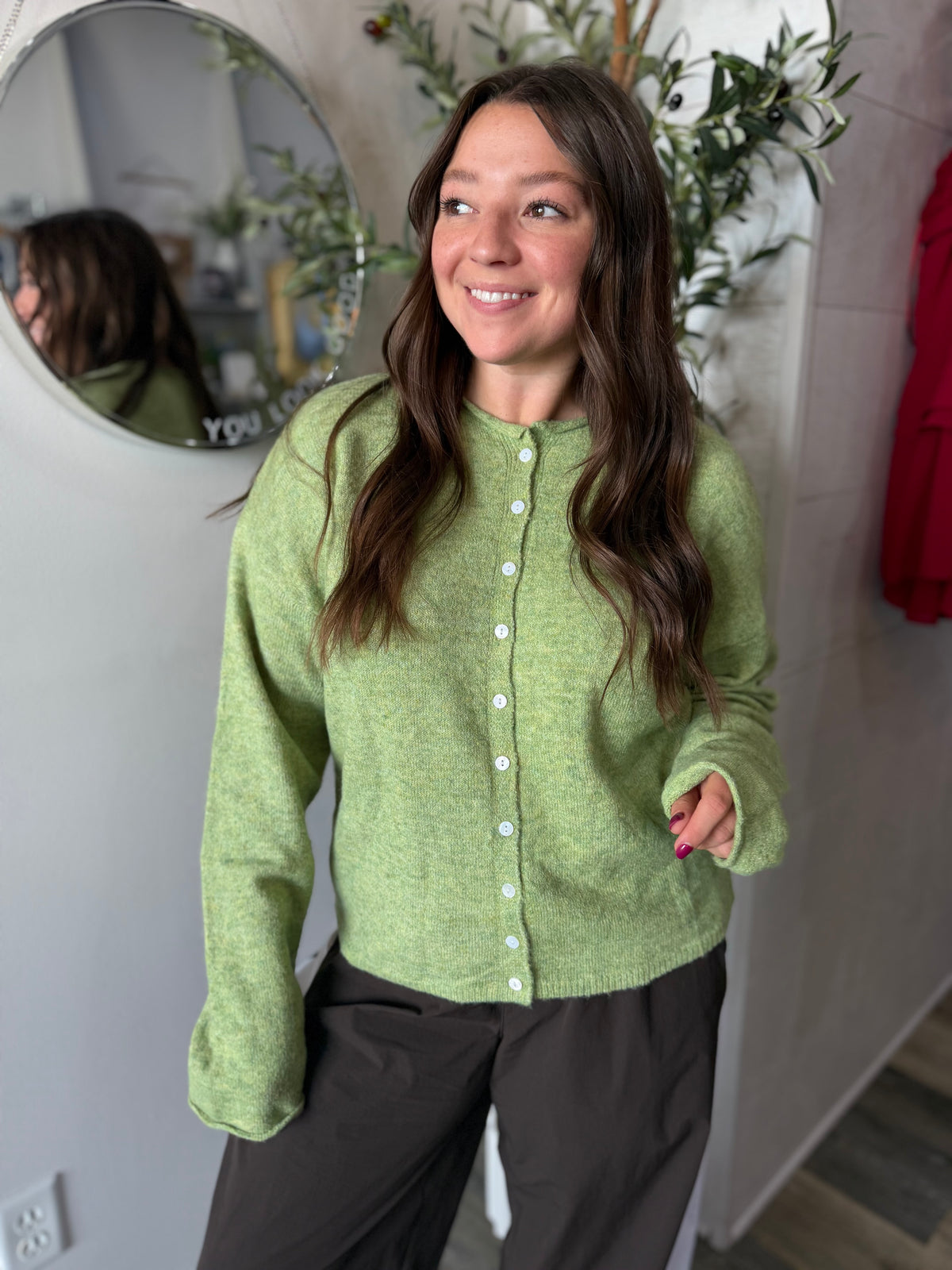 Green Button Down Cardigan Top