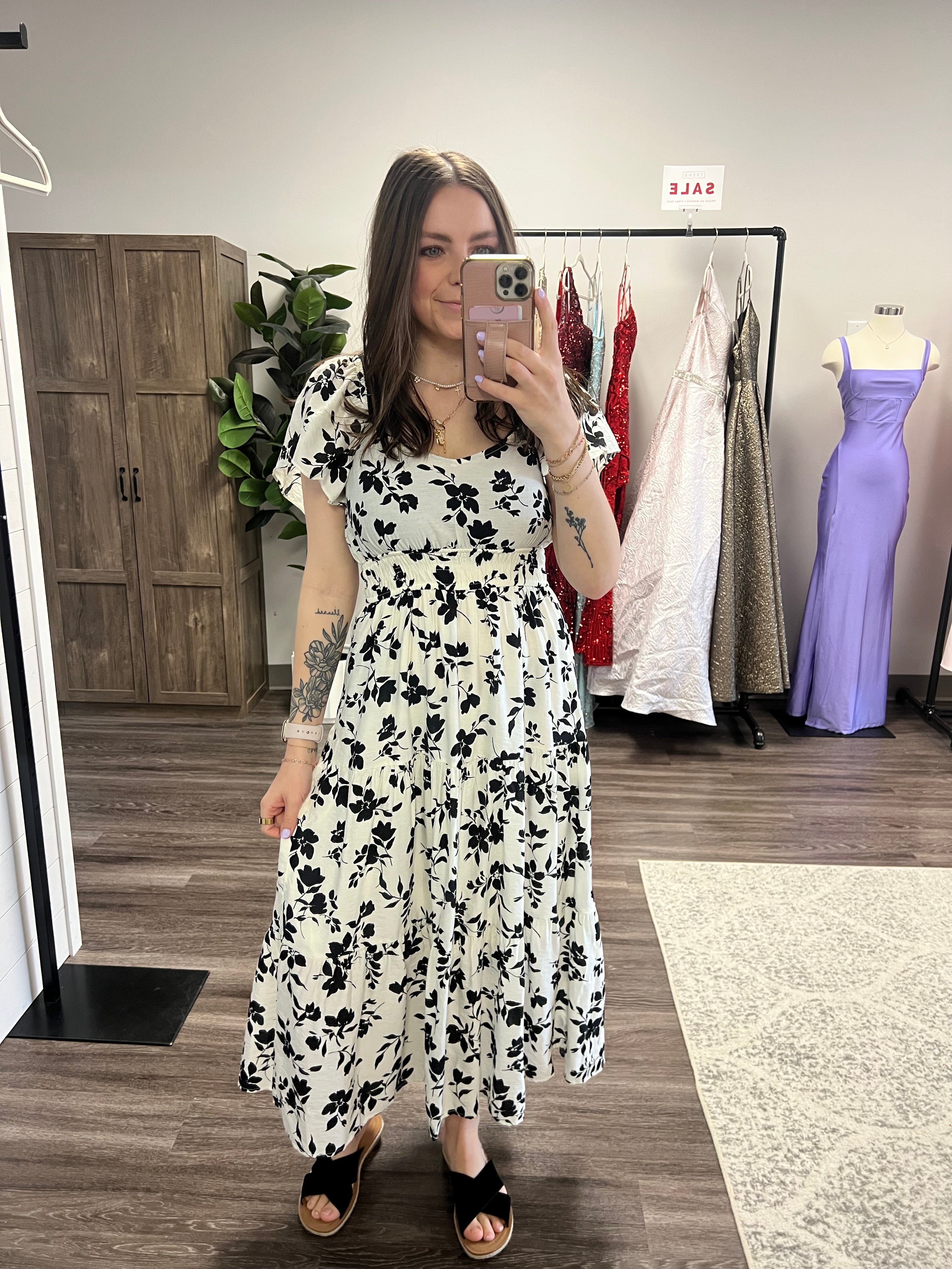 Plus Cream Floral Midi Dress - FINAL SALE