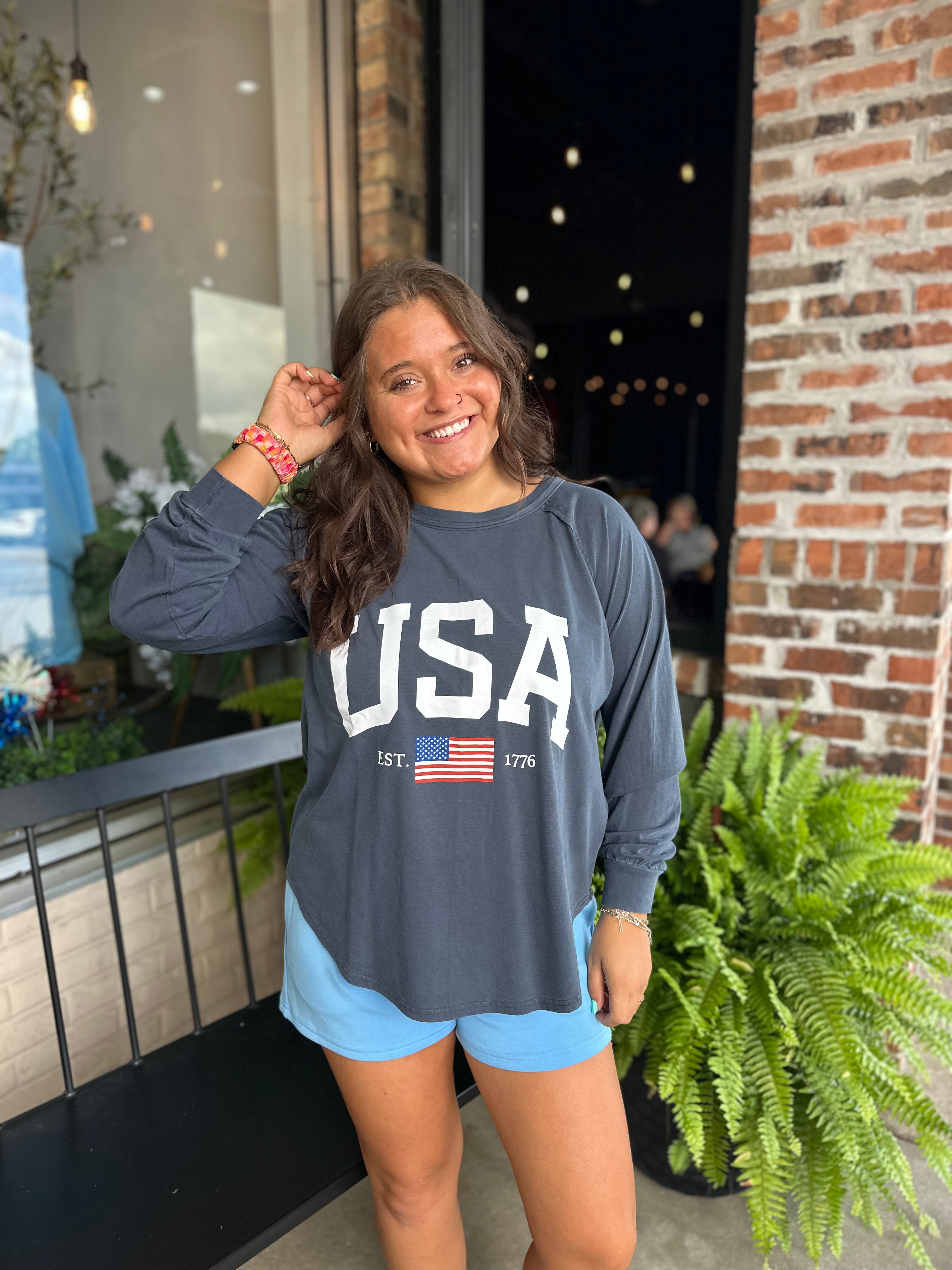 Navy USA Graphic Long Sleeve