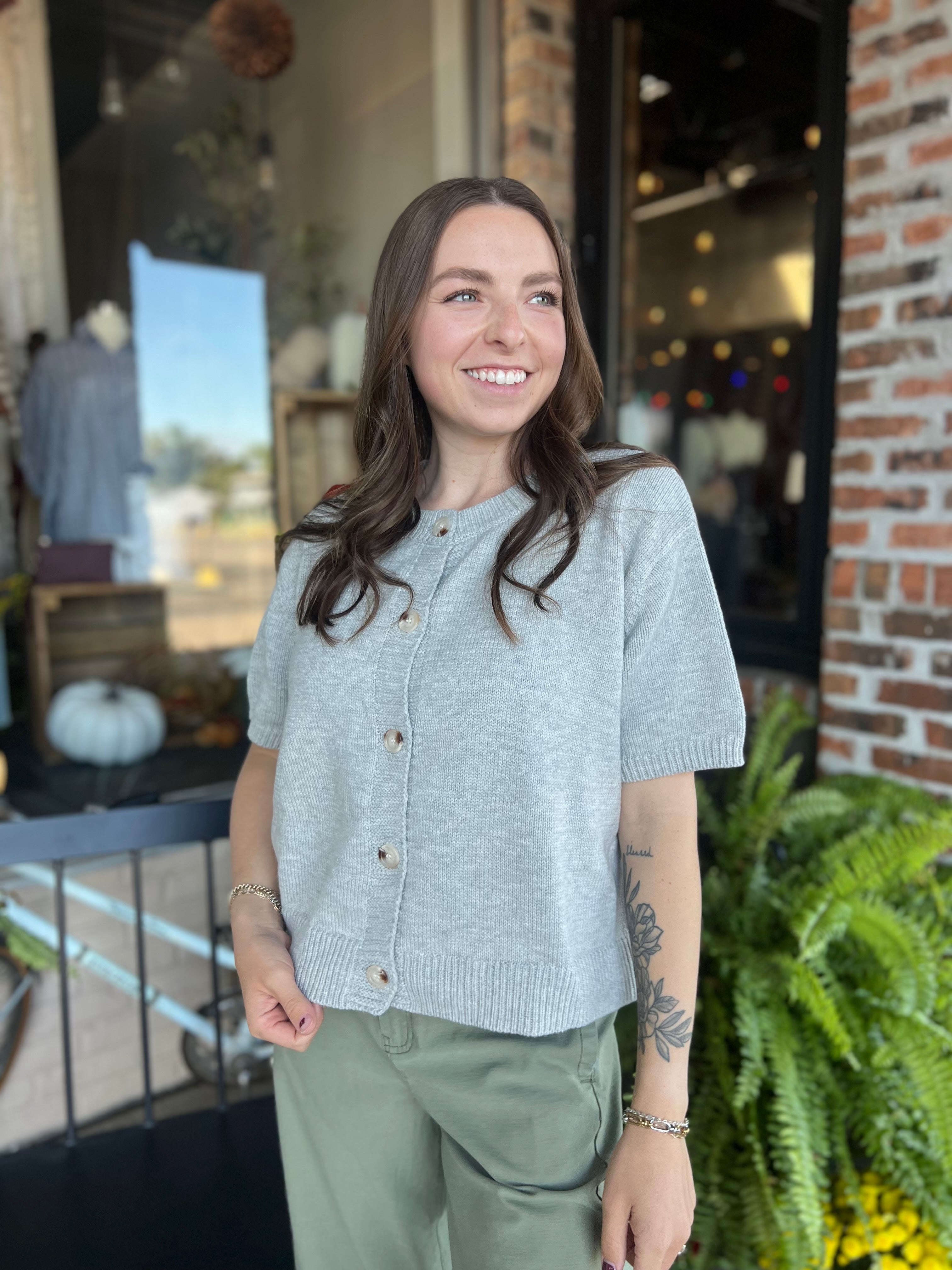 Grey Short Sleeve Sweater Cardi - FINAL SALE