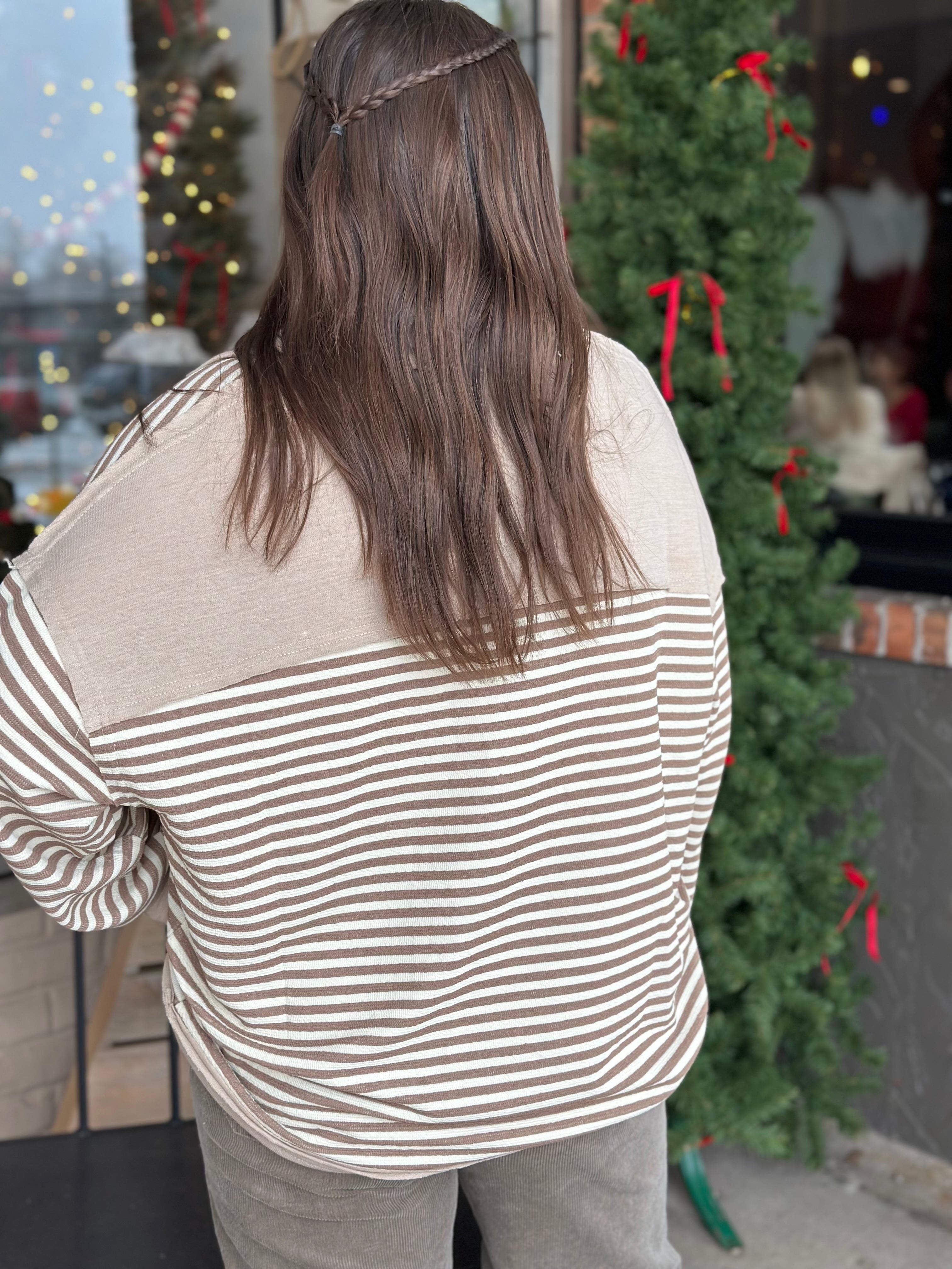 Mocha Stripe Collared Top - FINAL SALE