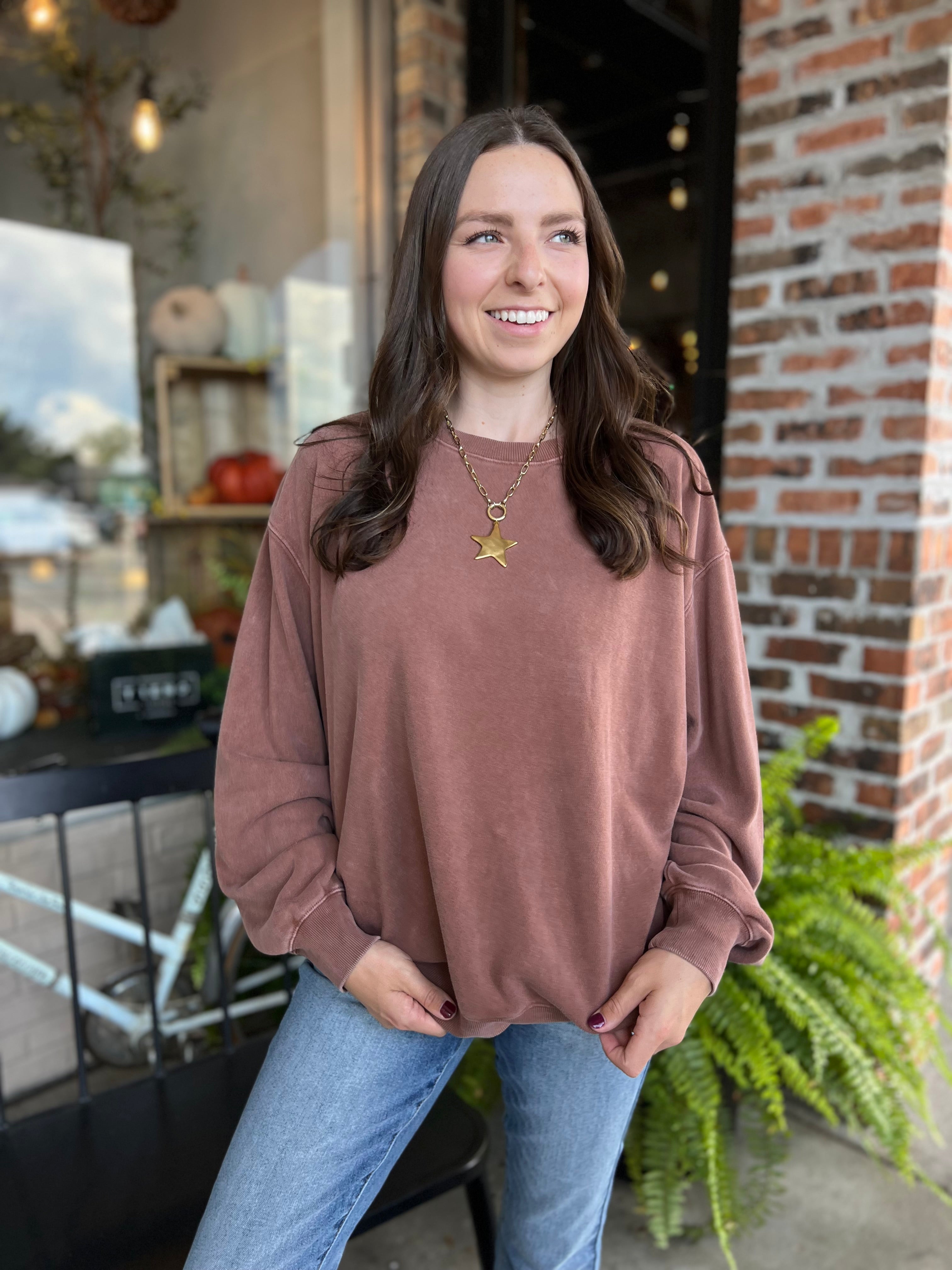 Brown Drop Shoulder Crewneck - FINAL SALE