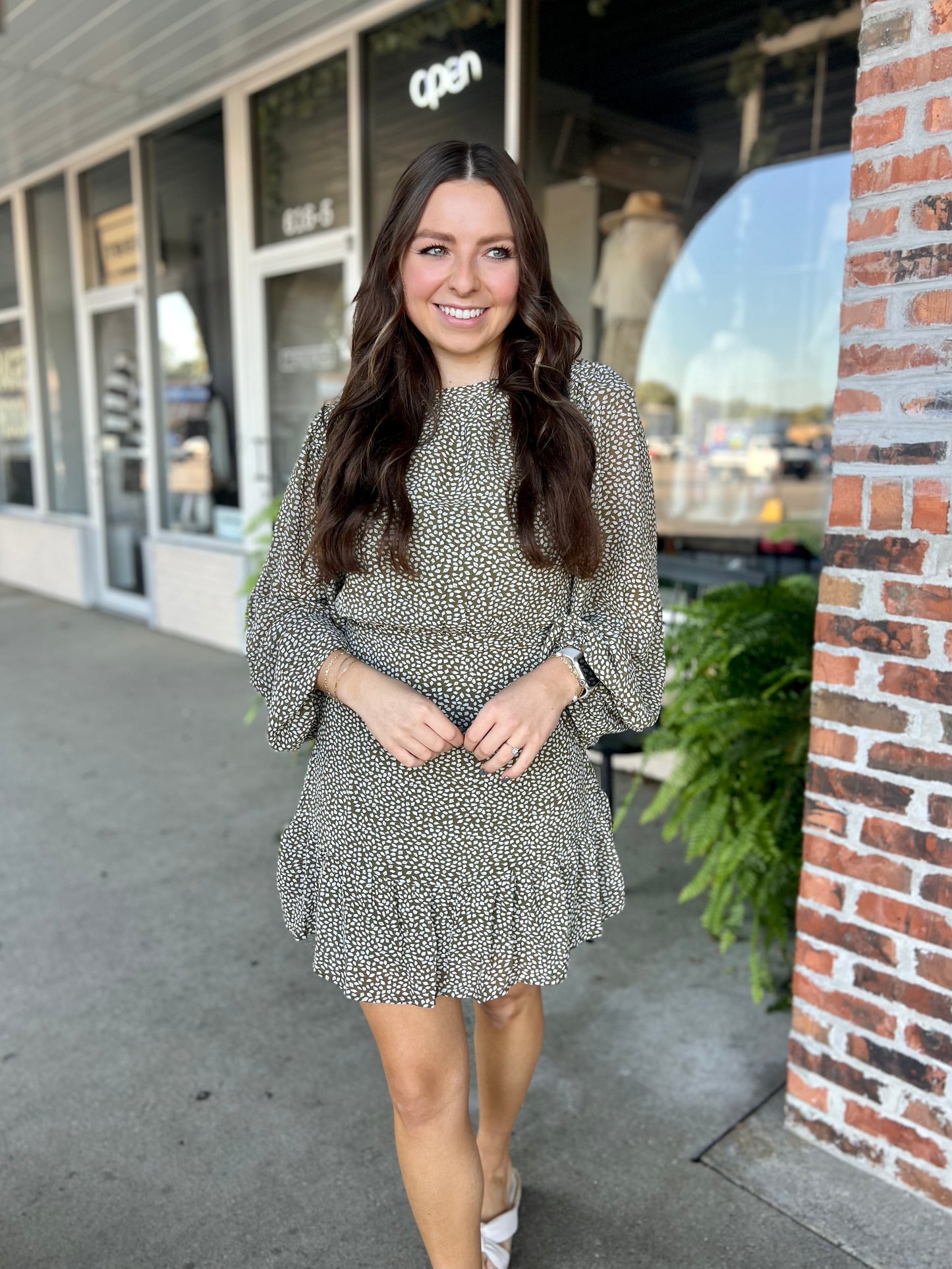 Olive Printed Woven Dress