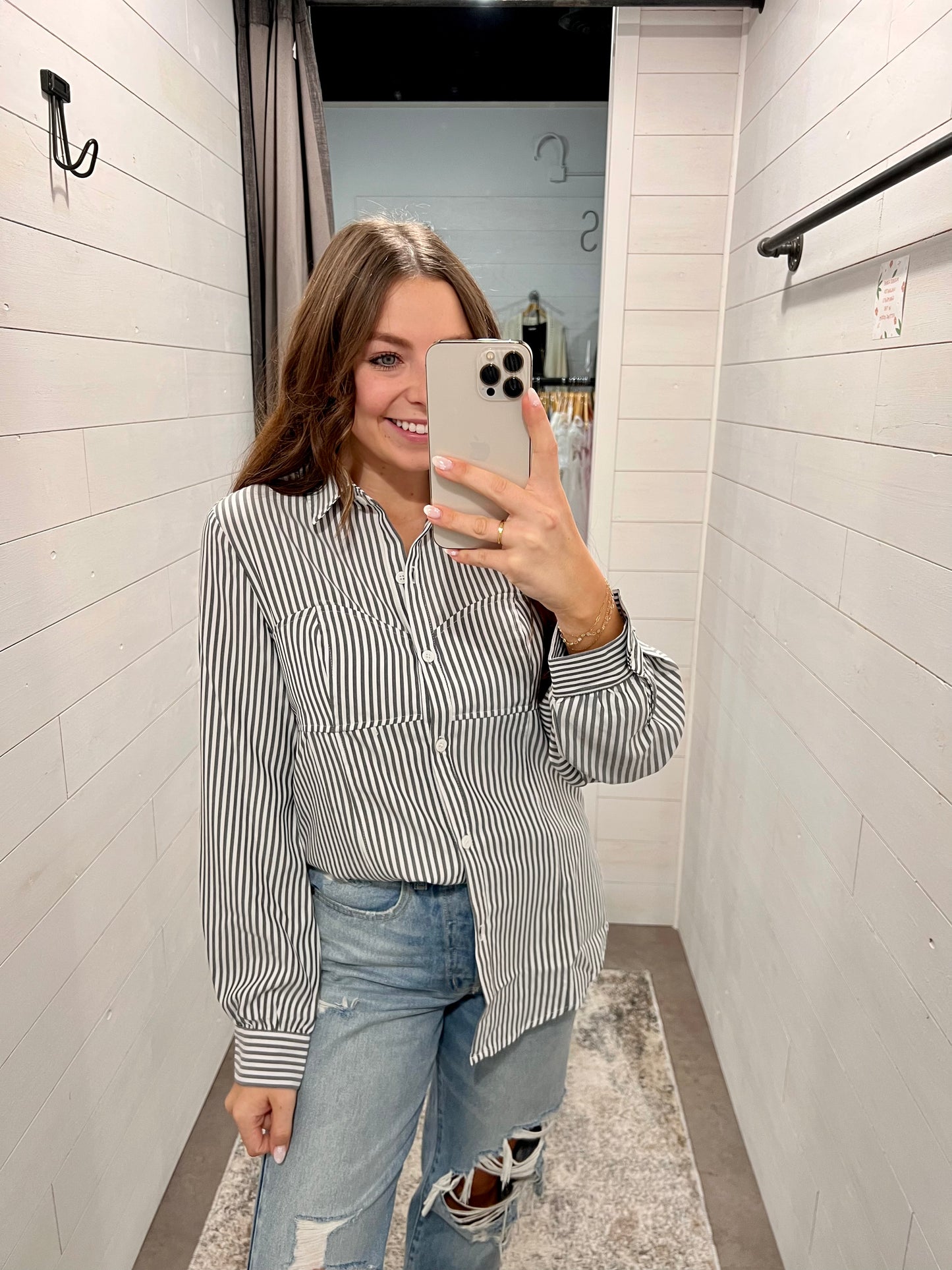 Black Stripe Button Up