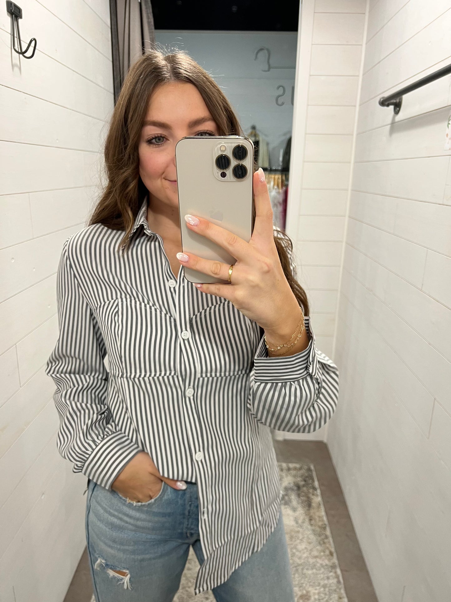 Black Stripe Button Up