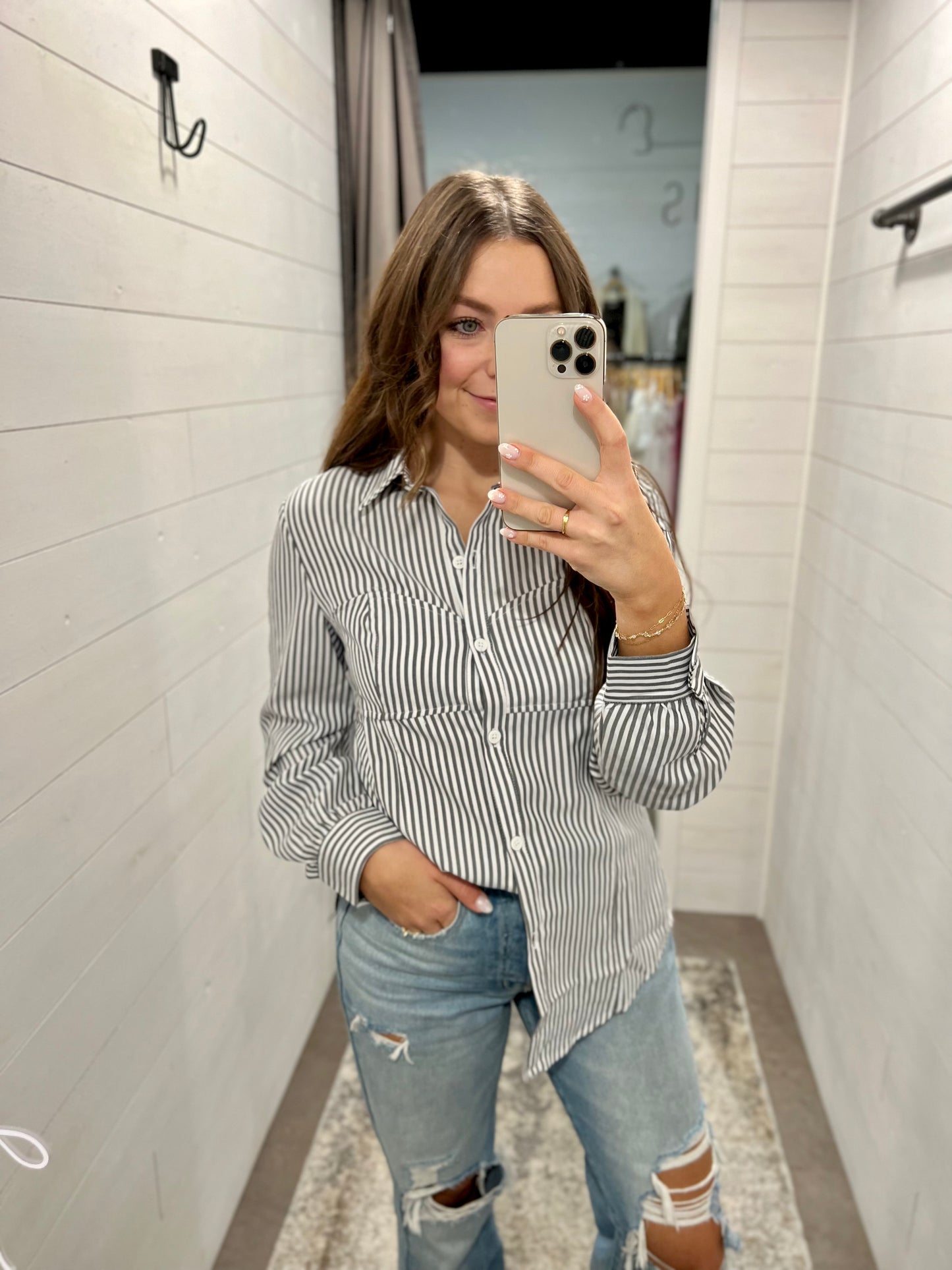 Black Stripe Button Up