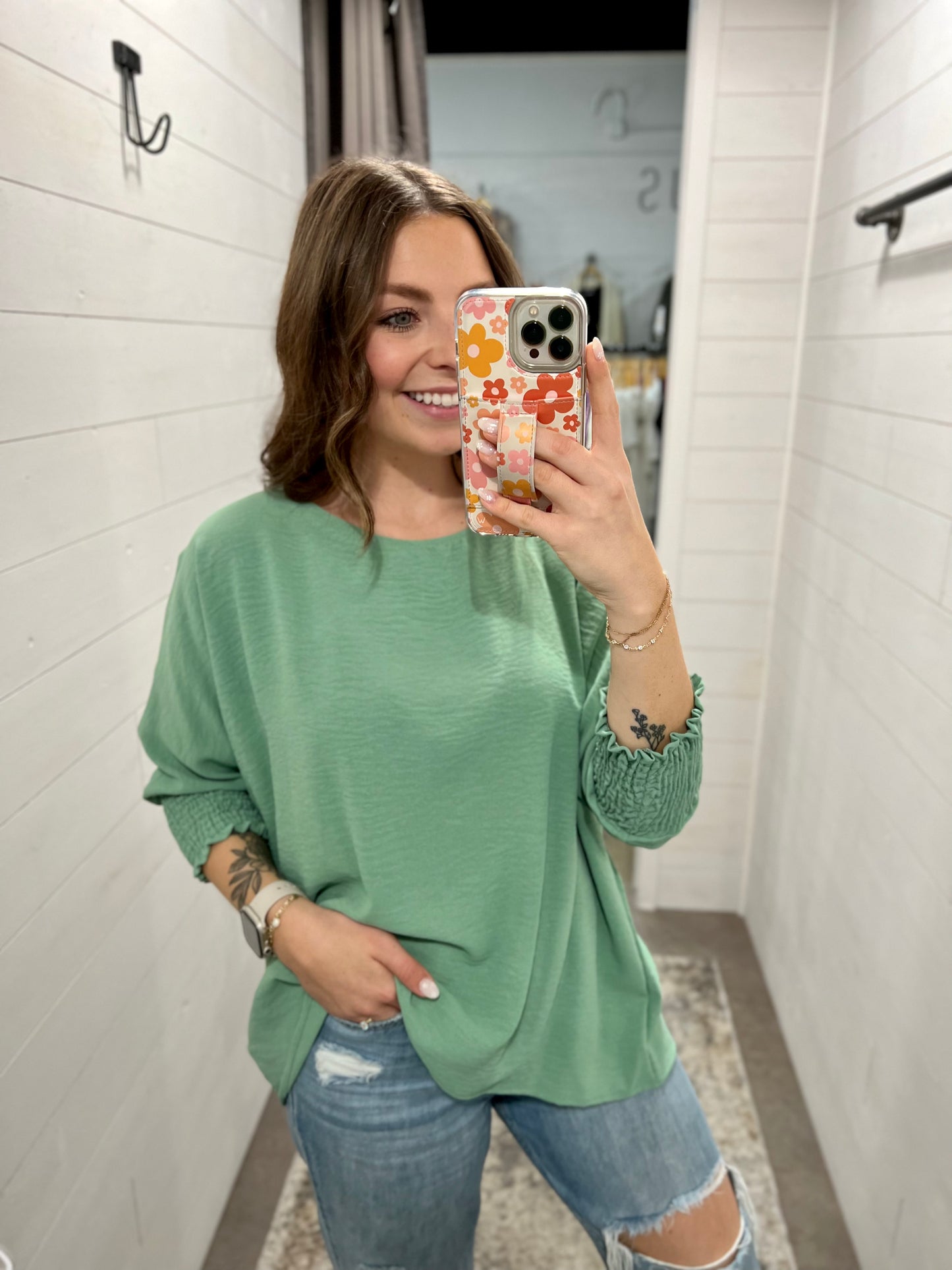 Sage Smock Sleeve Top