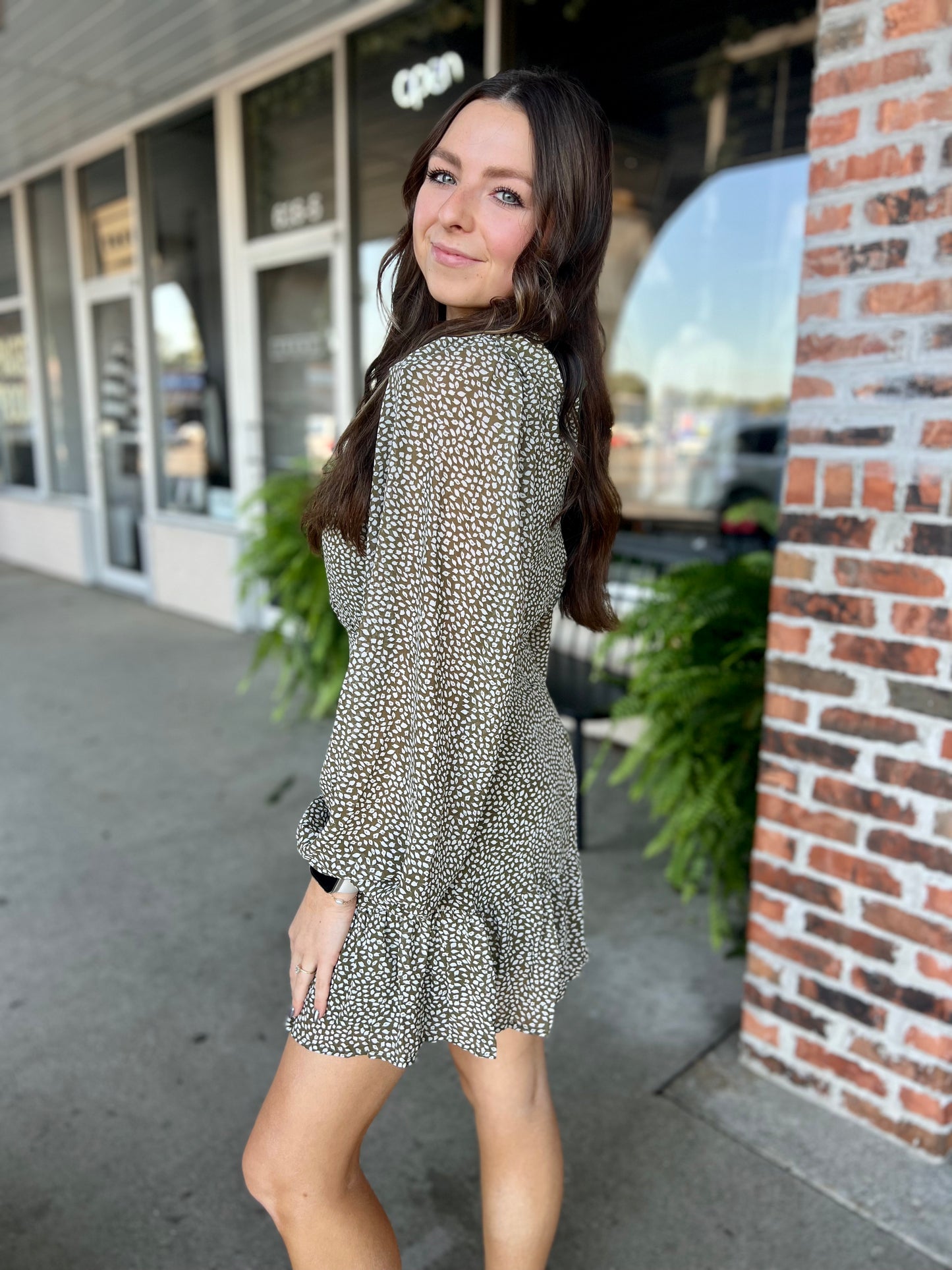Olive Printed Woven Dress