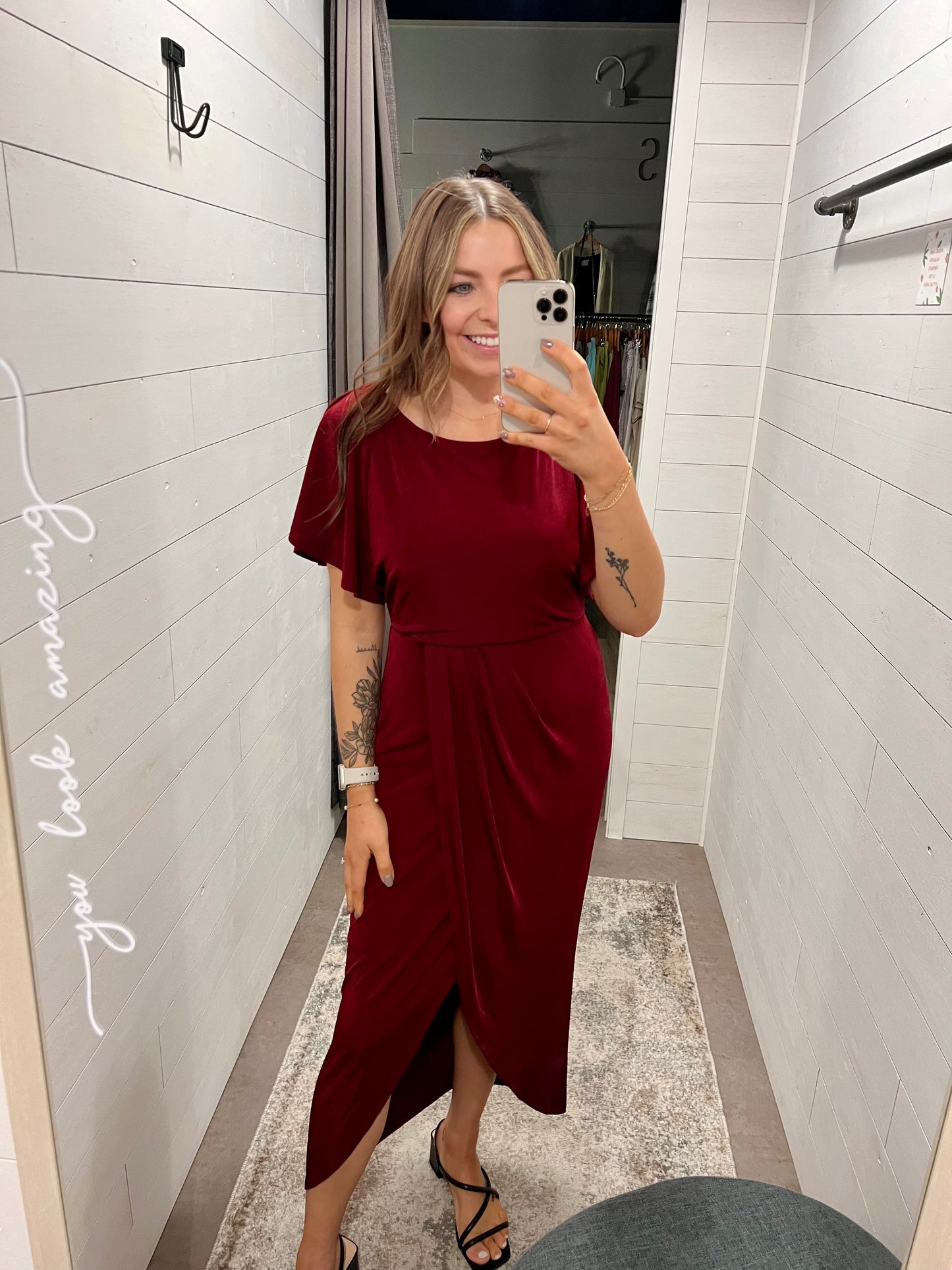 Burgundy Pleated Midi Dress