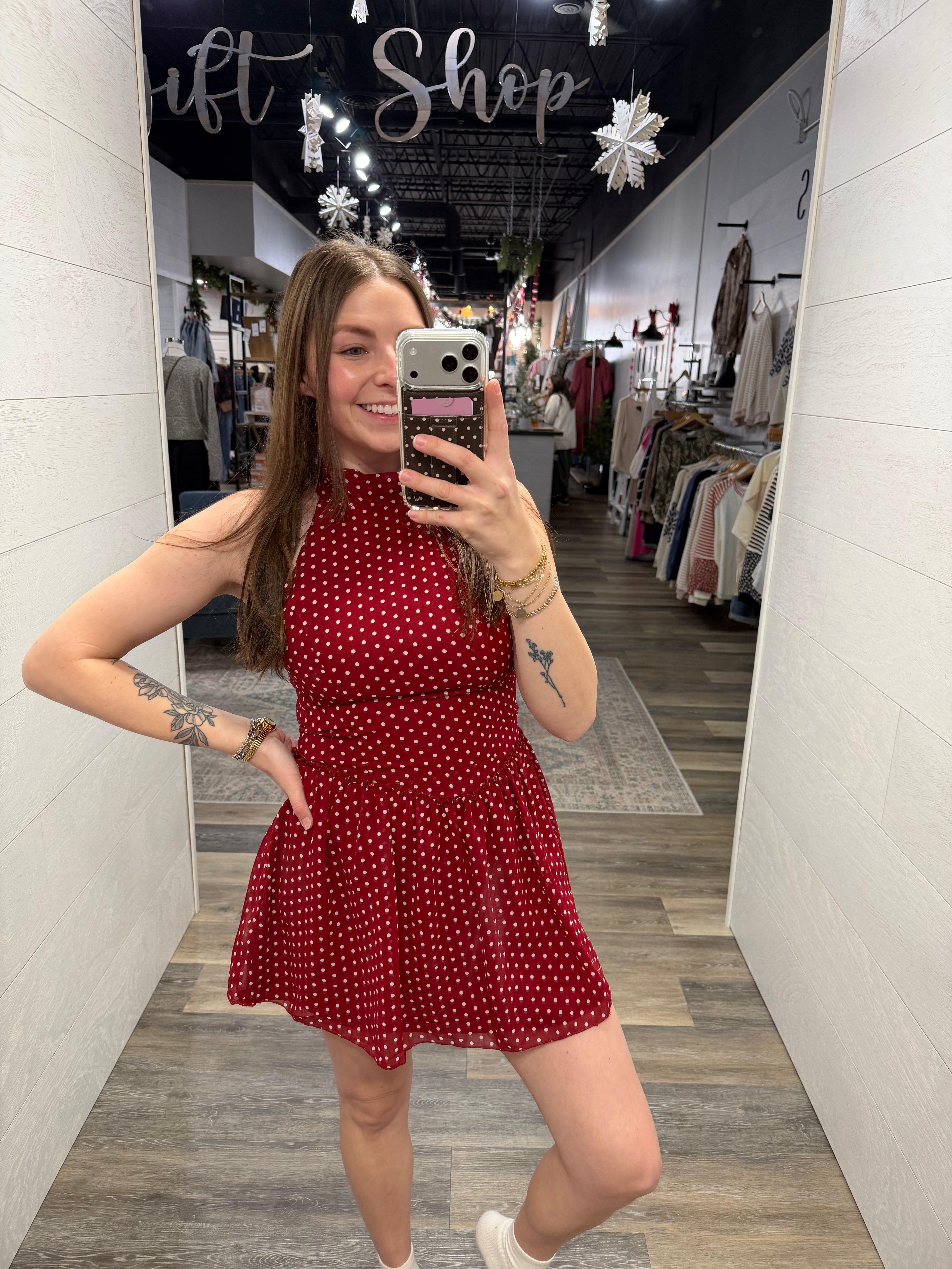 Red Polka Dot Halter Neck Dress