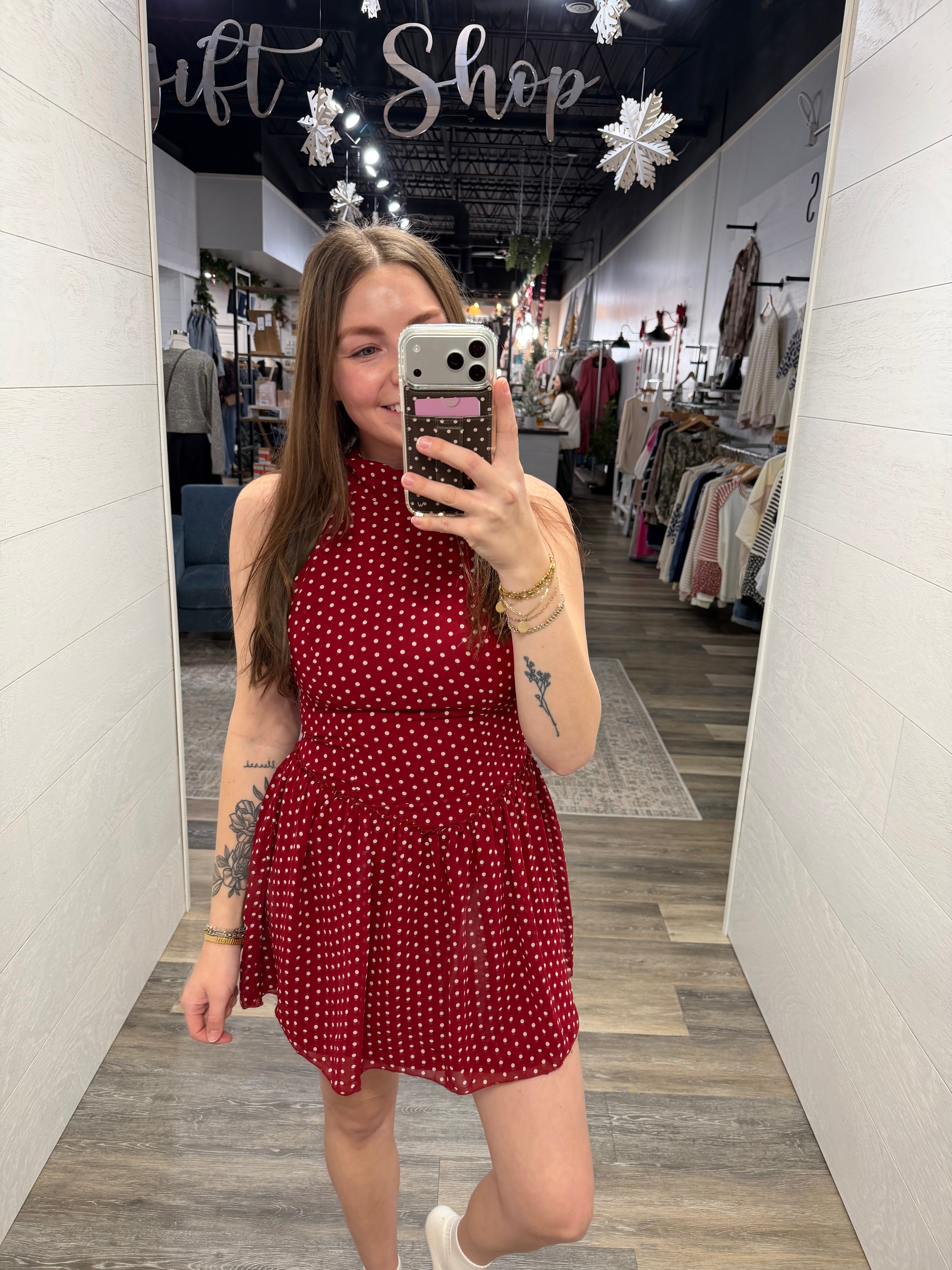 Red Polka Dot Halter Neck Dress