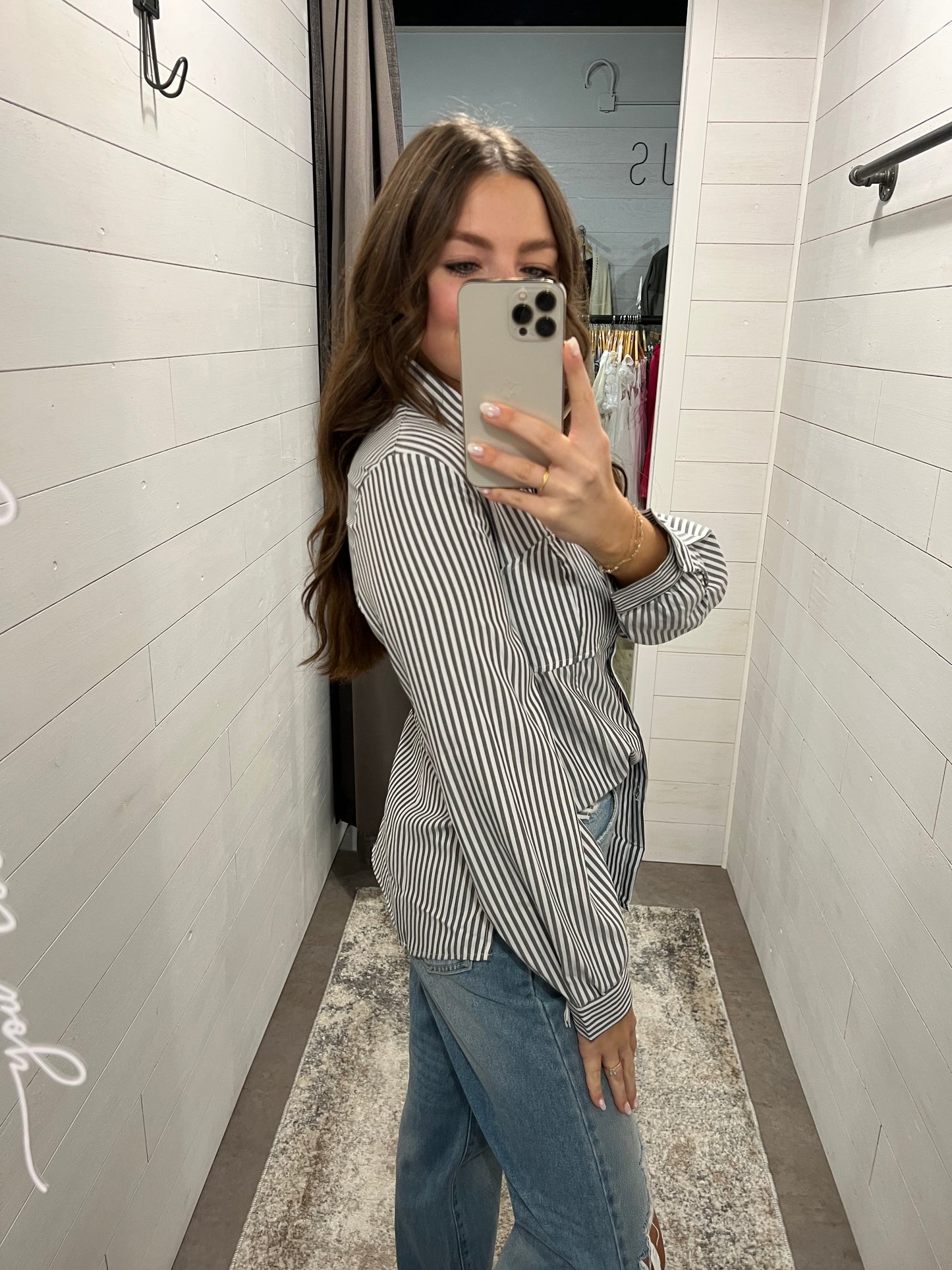 Black Stripe Button Up