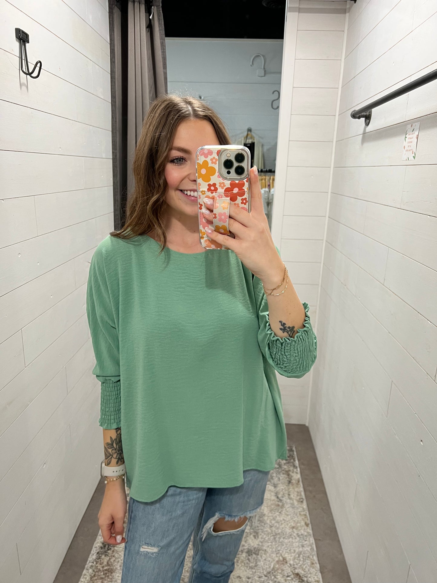 Sage Smock Sleeve Top