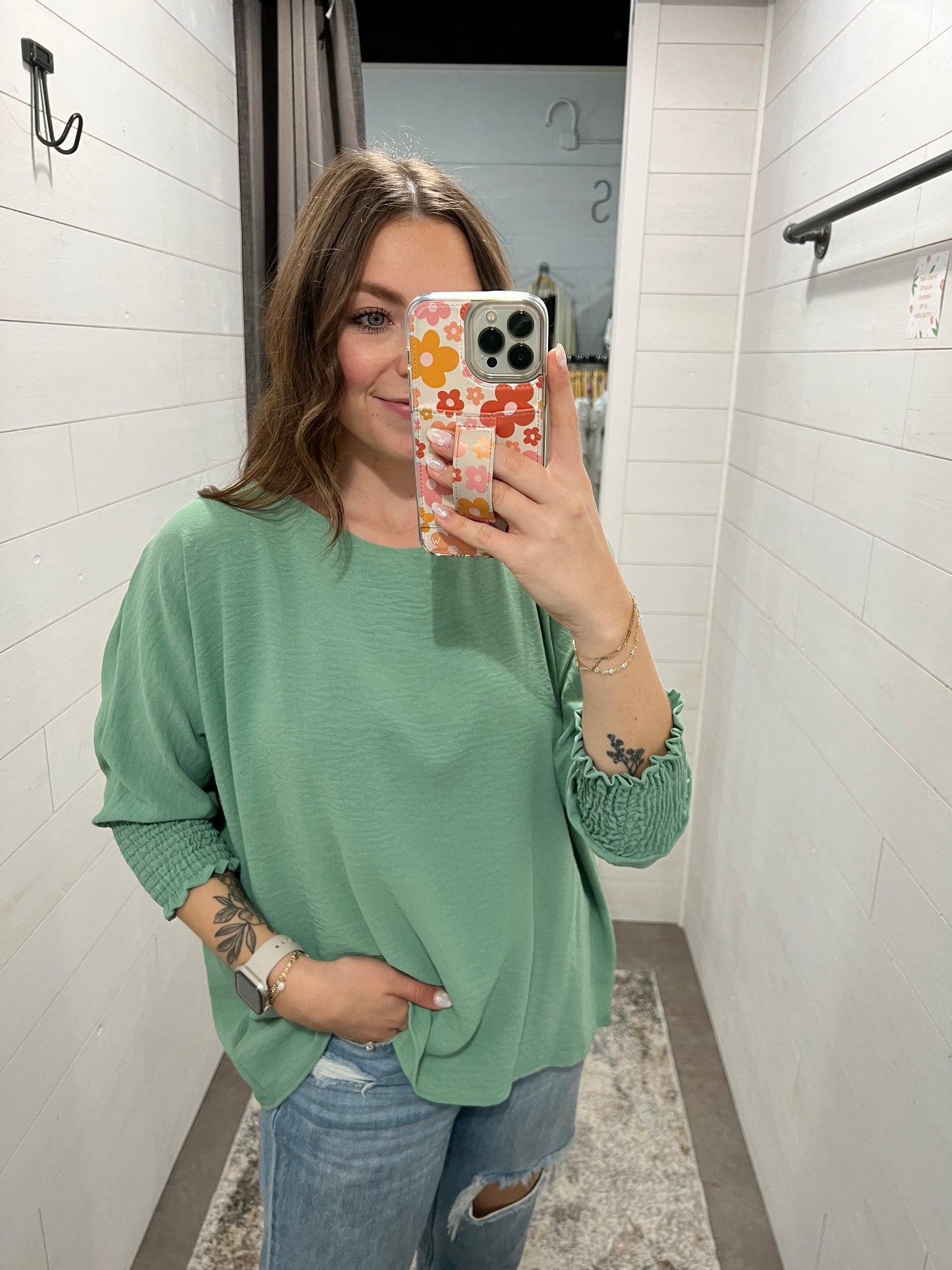 Sage Smock Sleeve Top