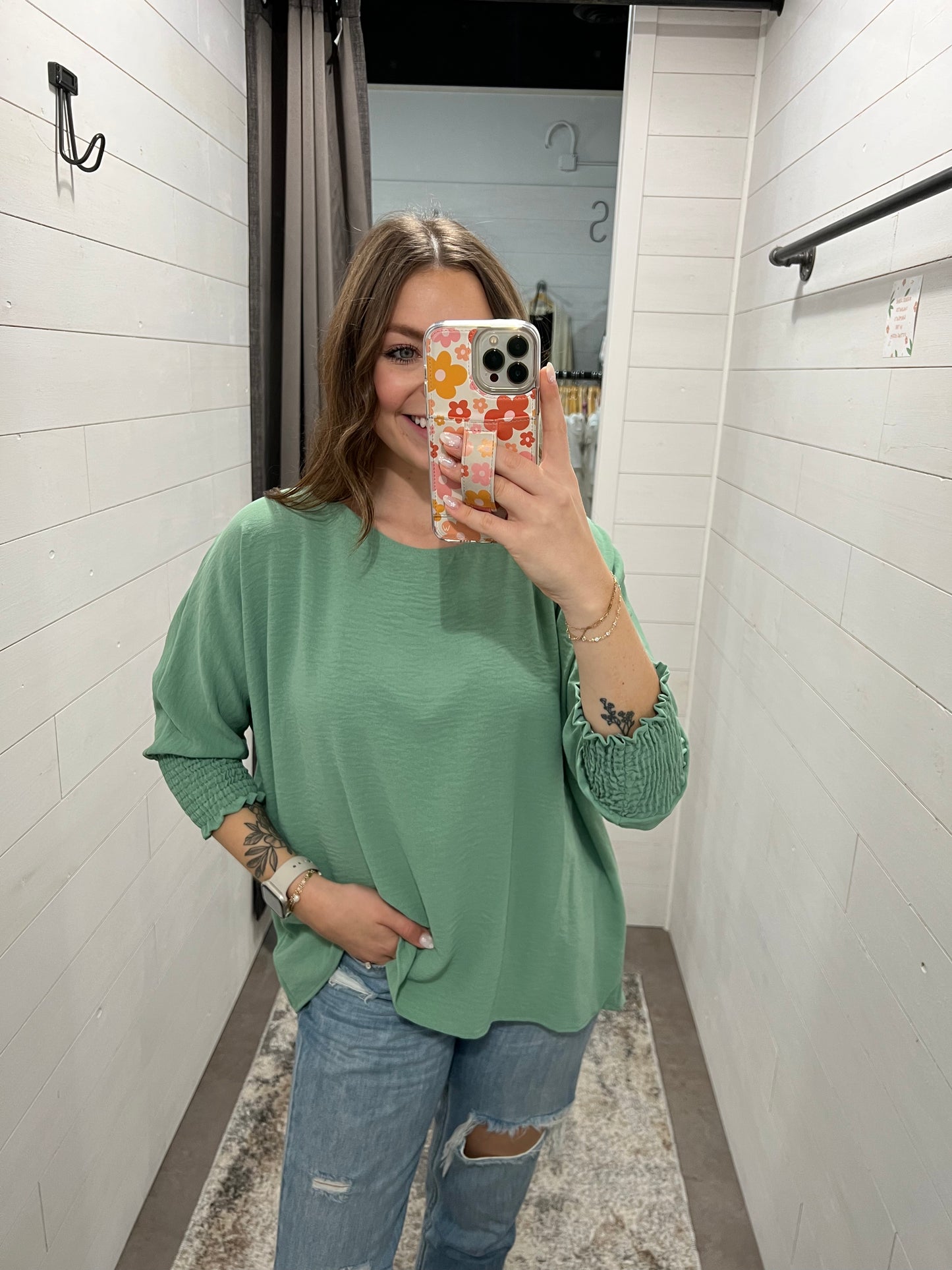 Sage Smock Sleeve Top