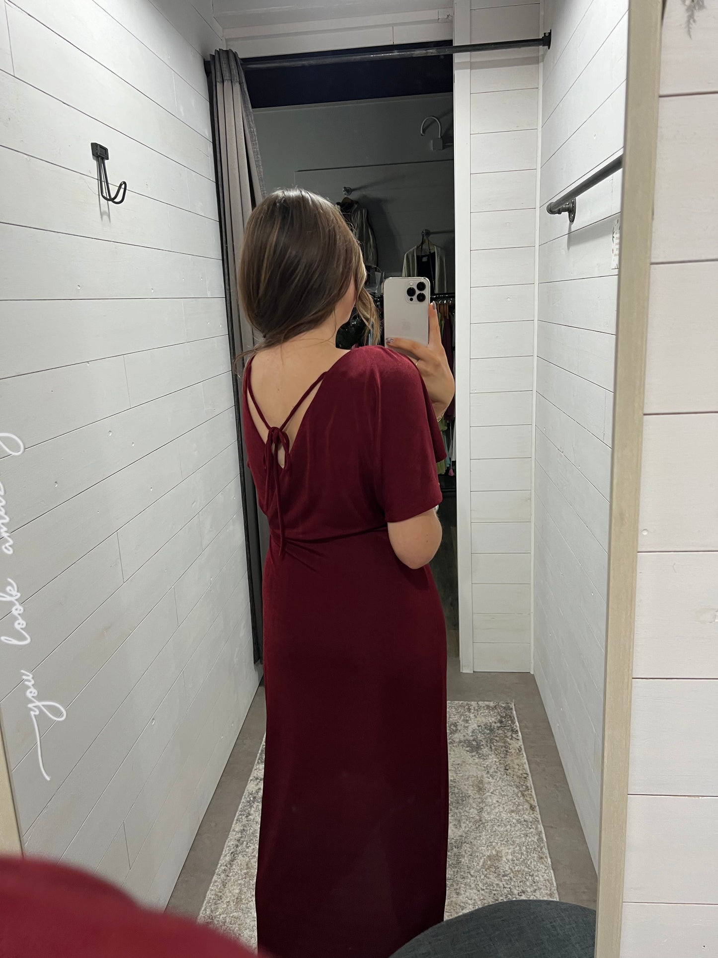 Burgundy Pleated Midi Dress
