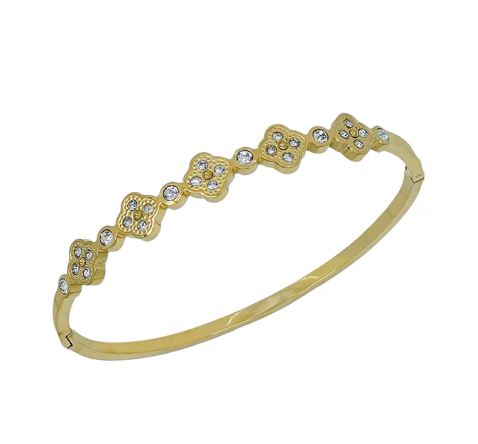 Gold Rhinestone Clover Bracelet