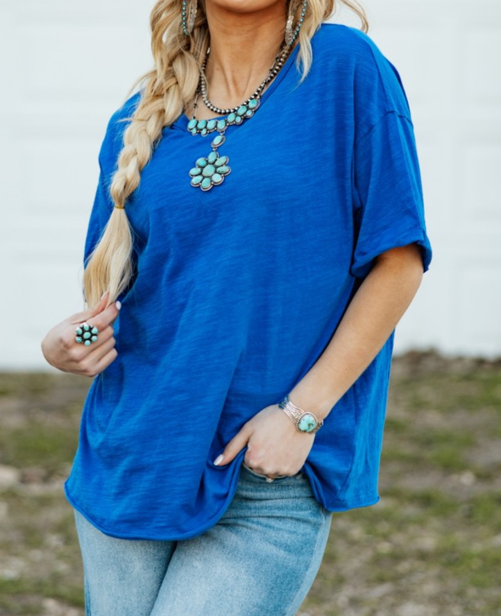 Royal Blue Exposed Seam Tee - FINAL SALE