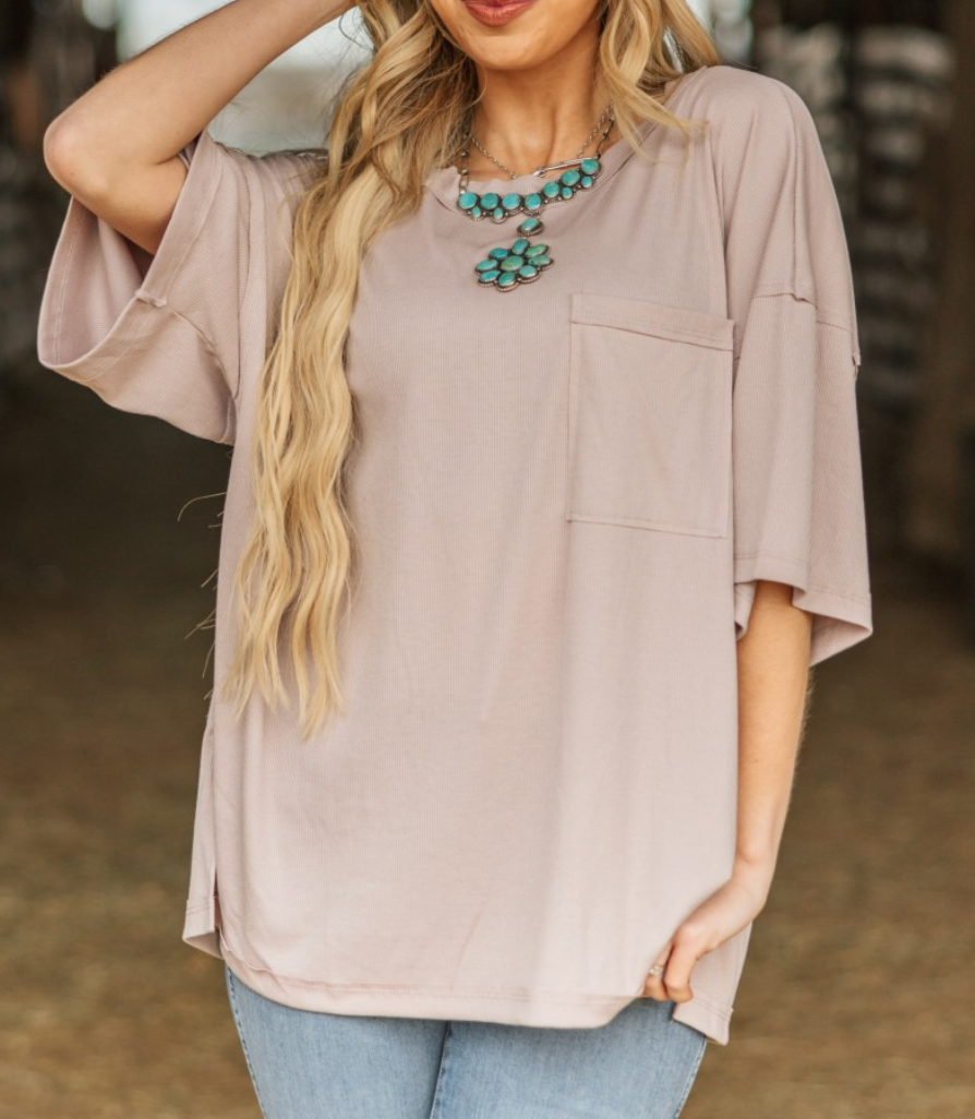 Grey Oversized Rib Top