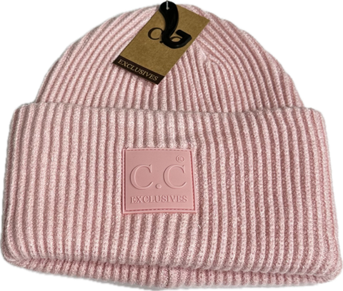 Blush Pink Solid Ribbed Beanie