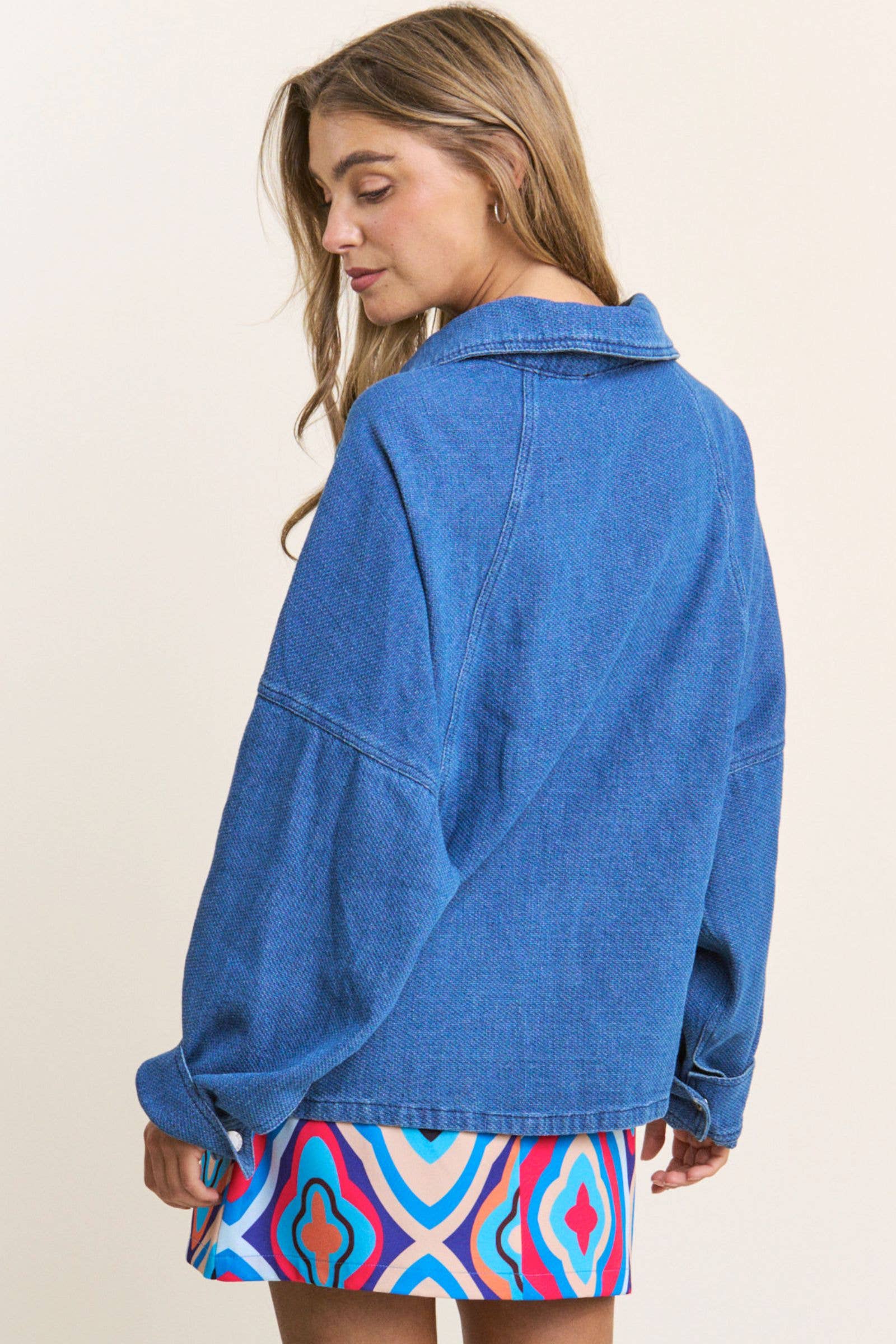 Oversized Snap Button Up Denim Shacket