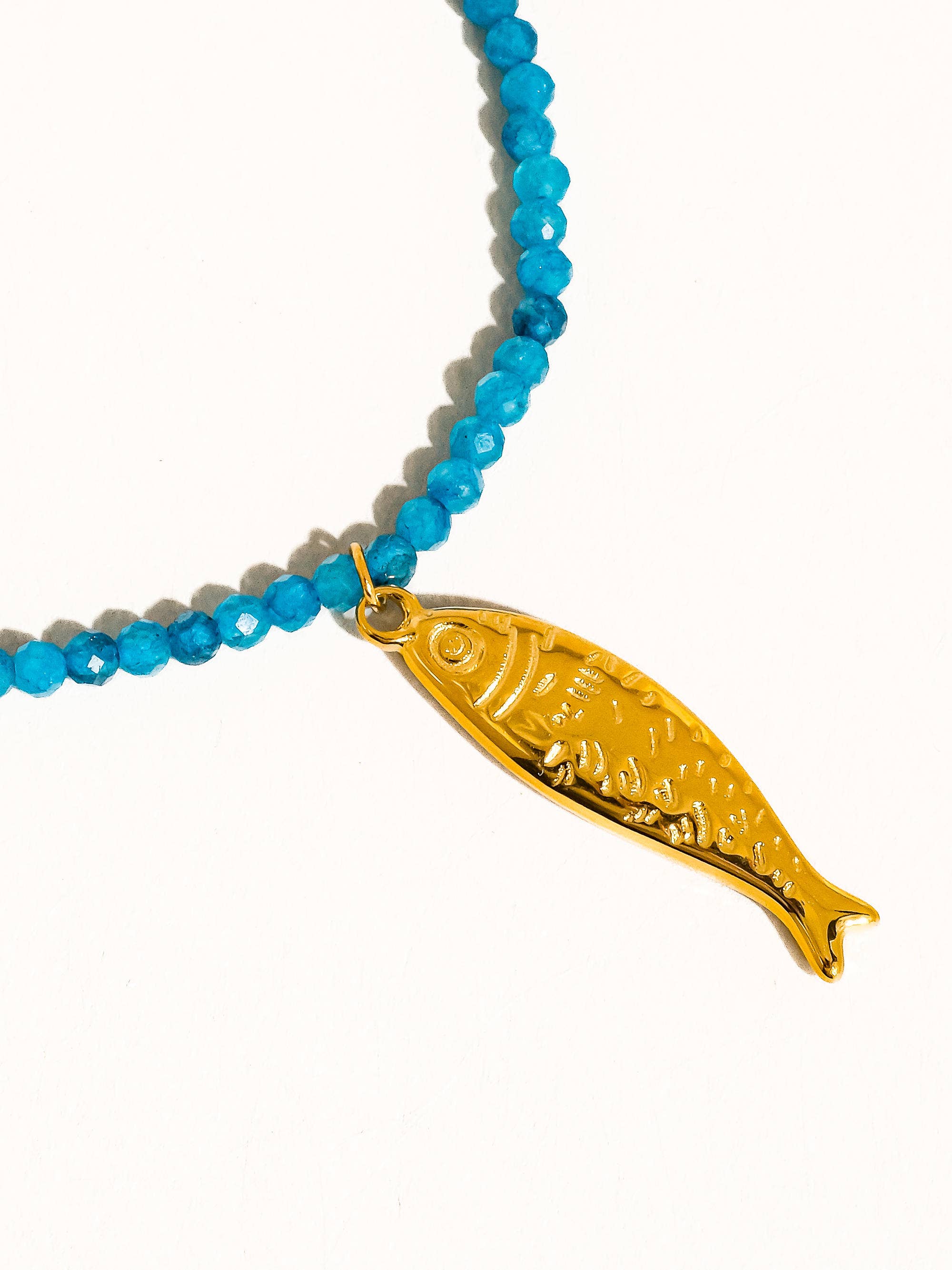 Blue 18K Gold Non-Tarnish Fish Beaded Necklace
