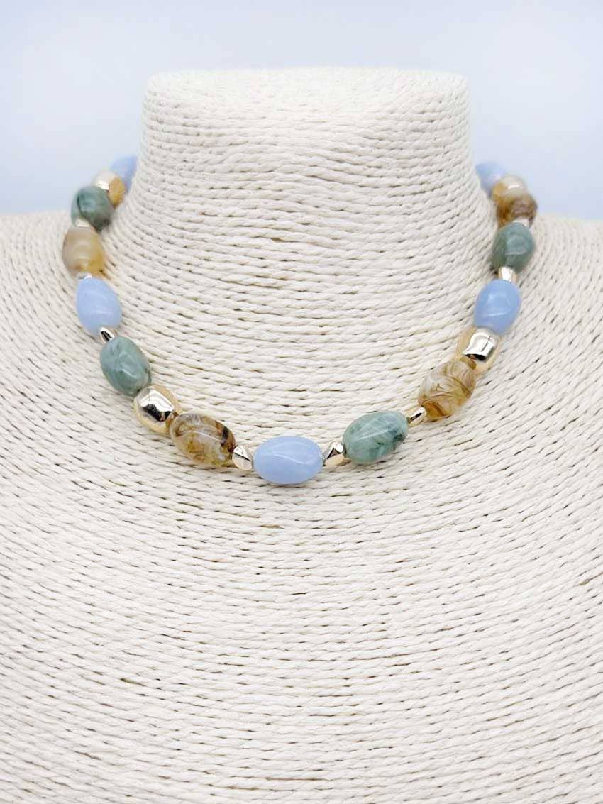 Light Blue and Brown Natural Stone 16"-18" Necklace