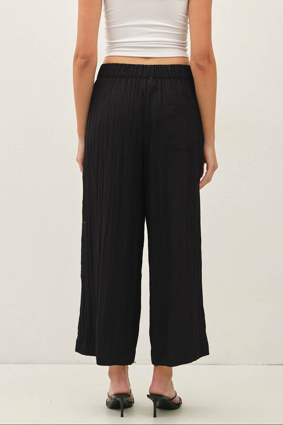 Black Crinkled Wide Leg Pants