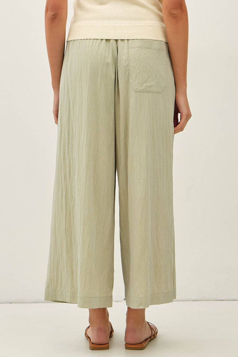 Sage Crinkled Wide Leg Pants