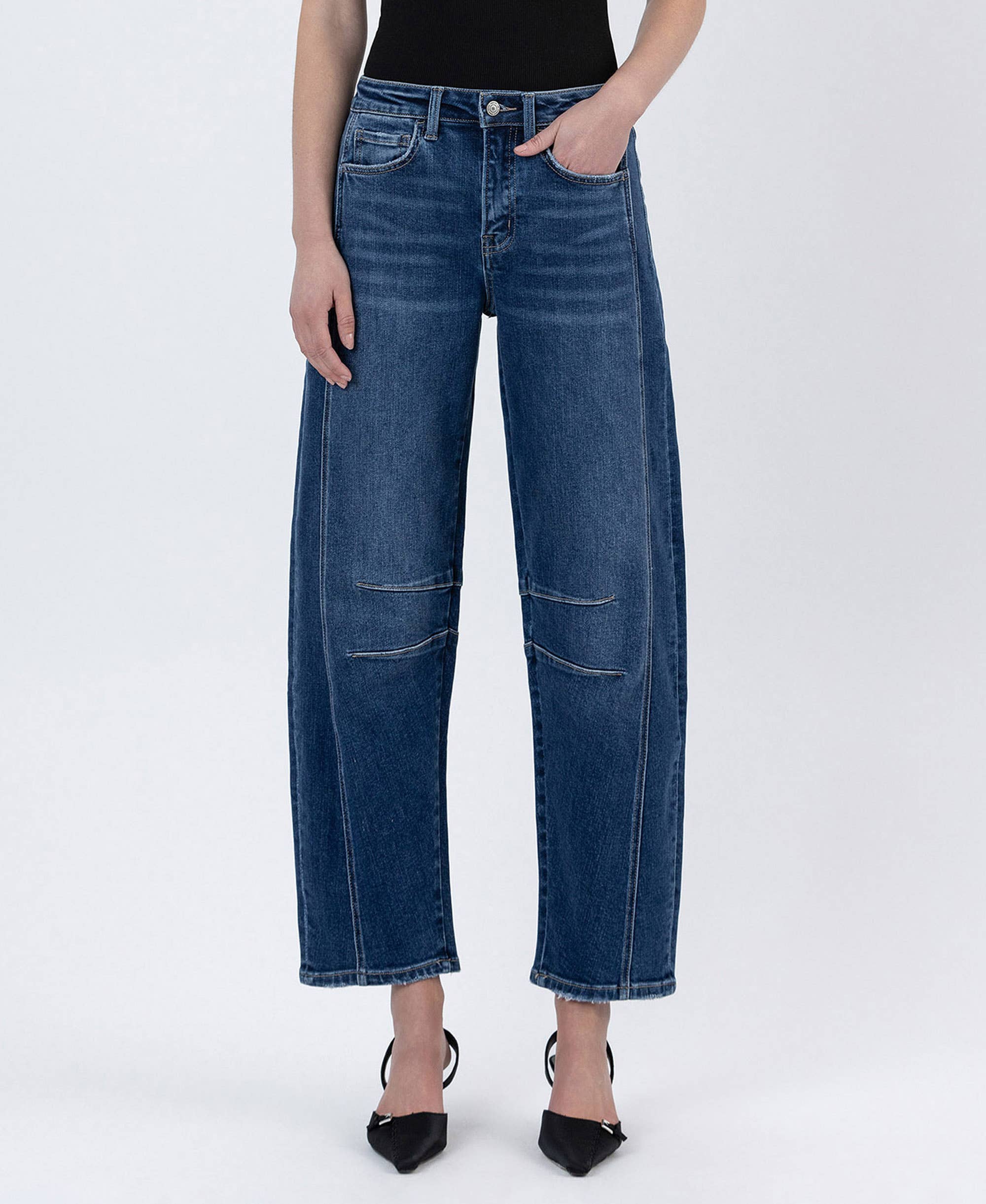 Dark Wash High Rise Barrel Jeans