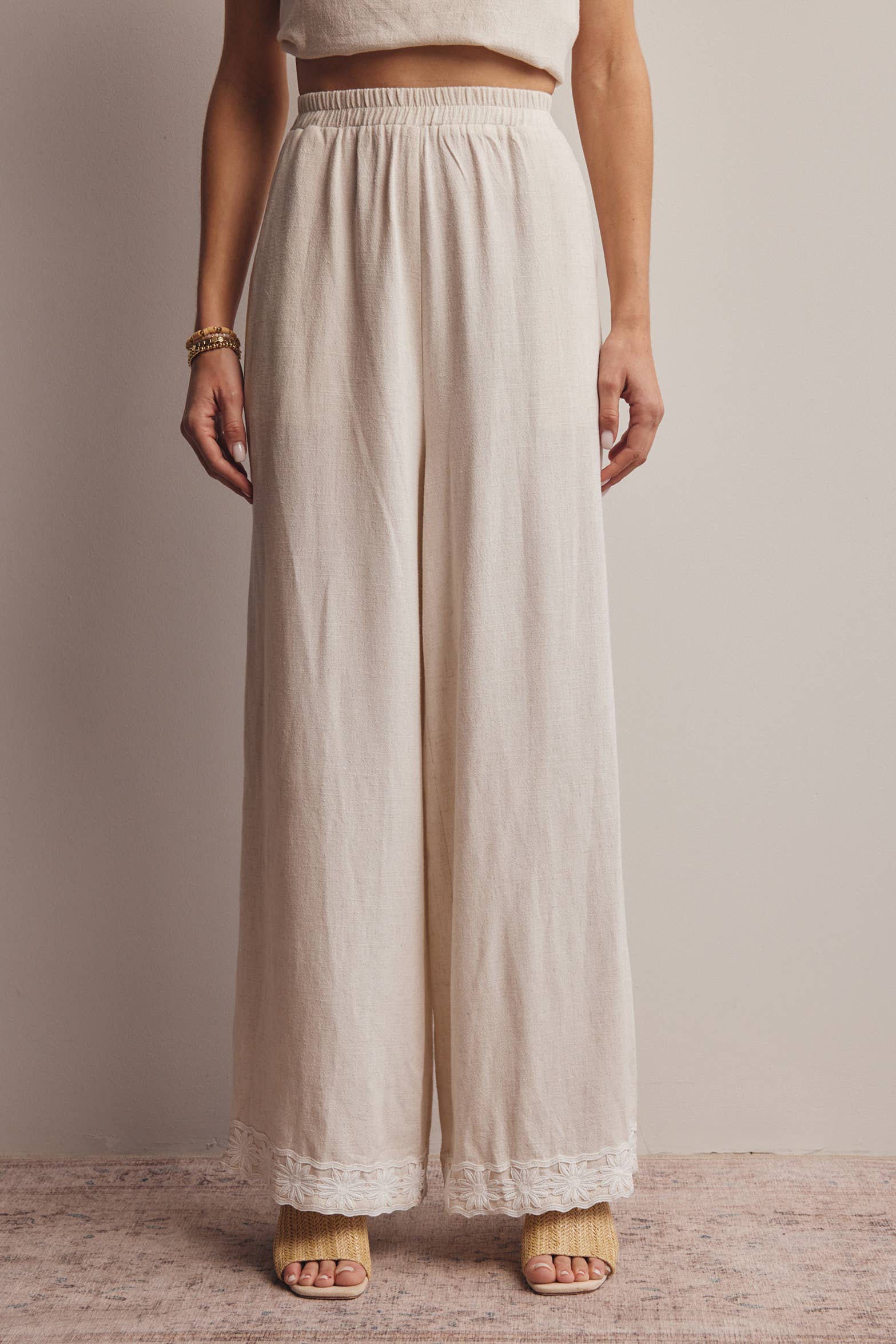 Embroidered Wide Leg Pants