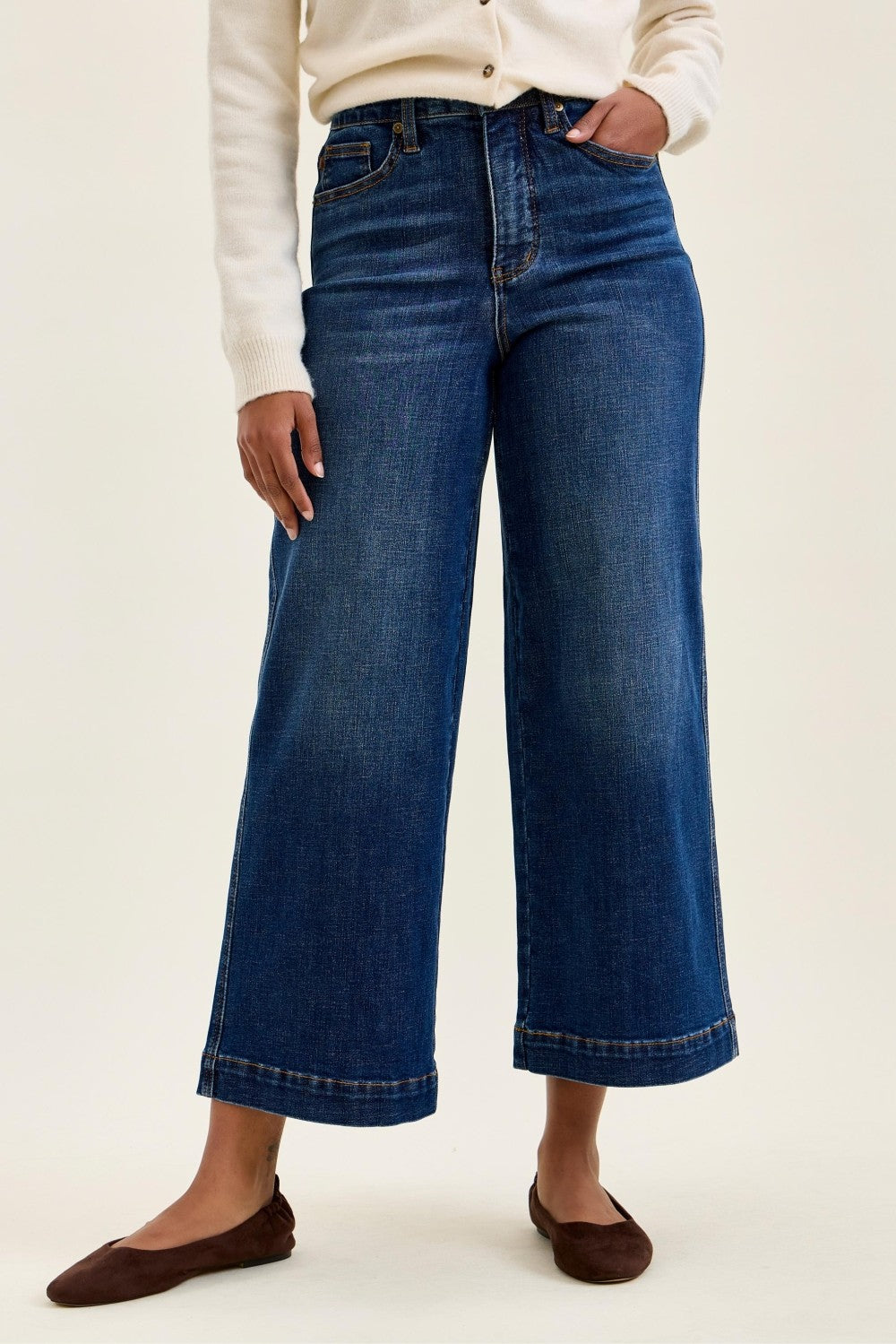High Waist Deep Indigo Wide Leg Jeans