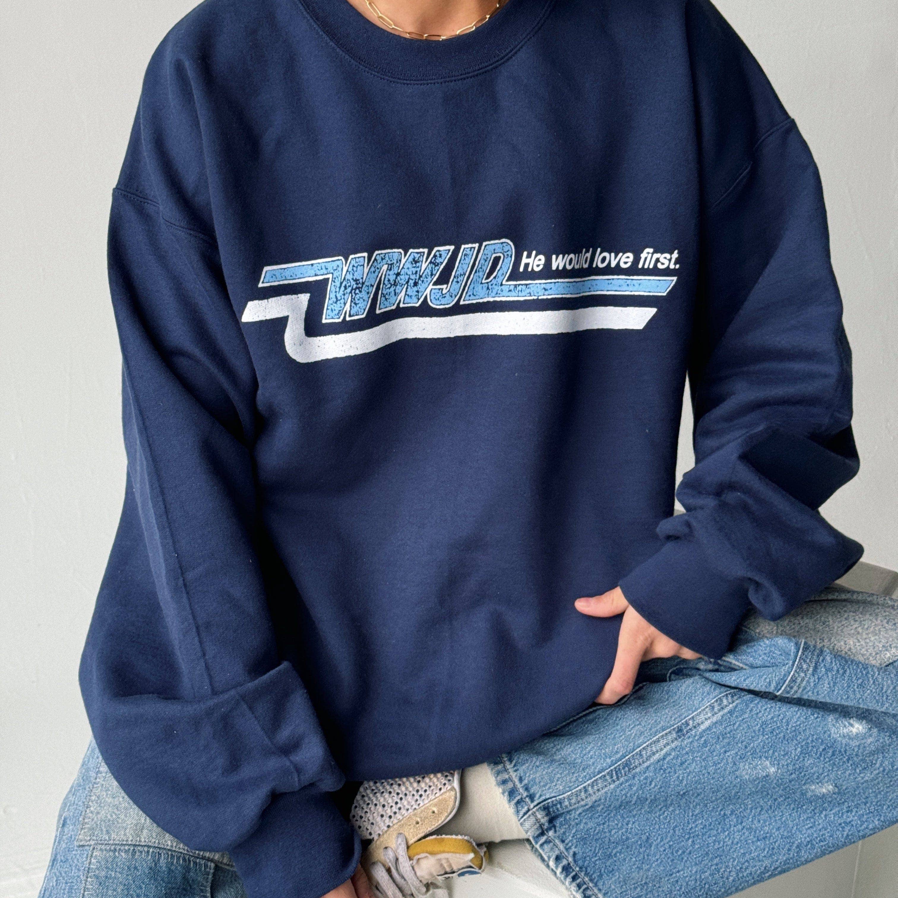 Navy VINTAGE WWJD Skater Crewneck