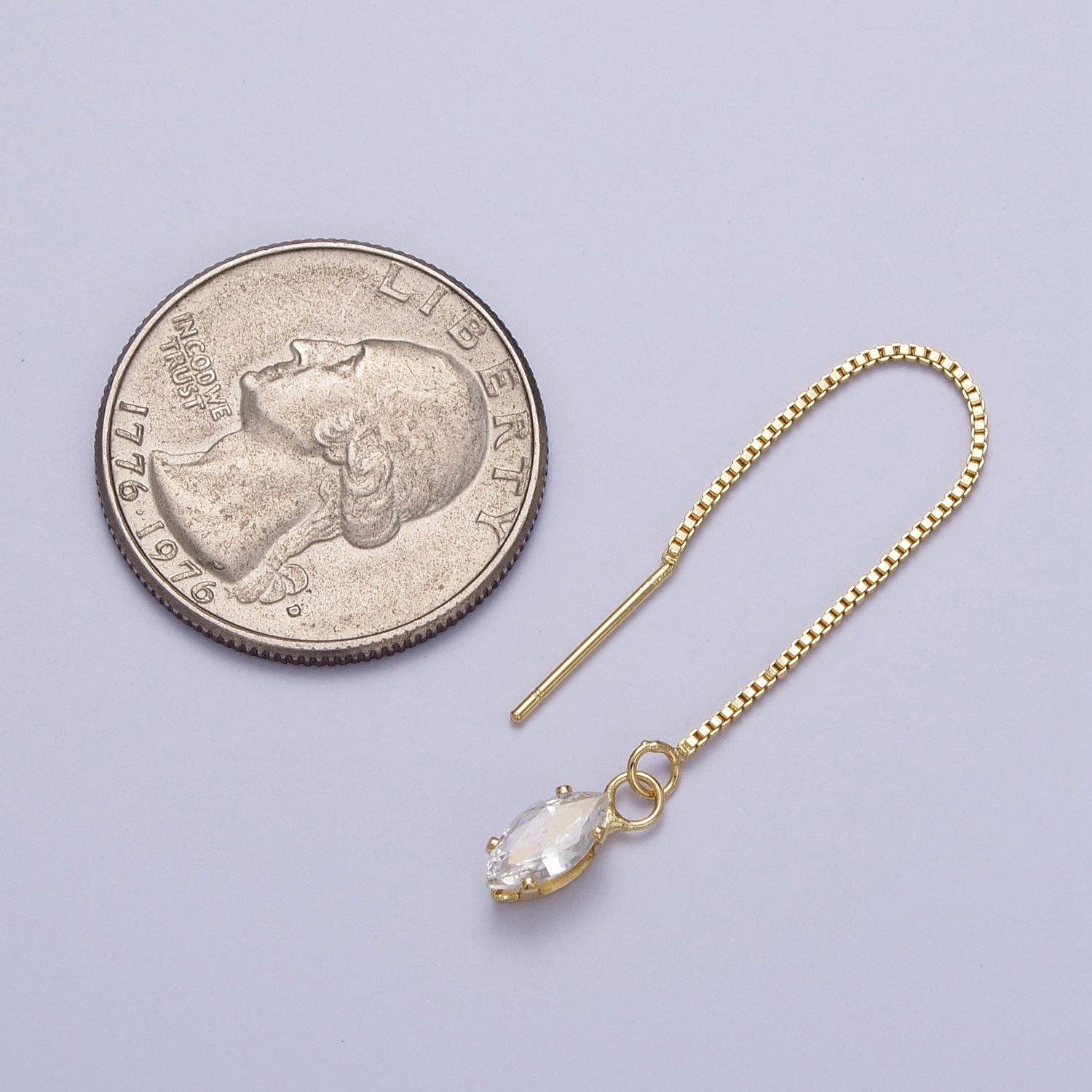 Gold CZ Box Chain Threader Earrings